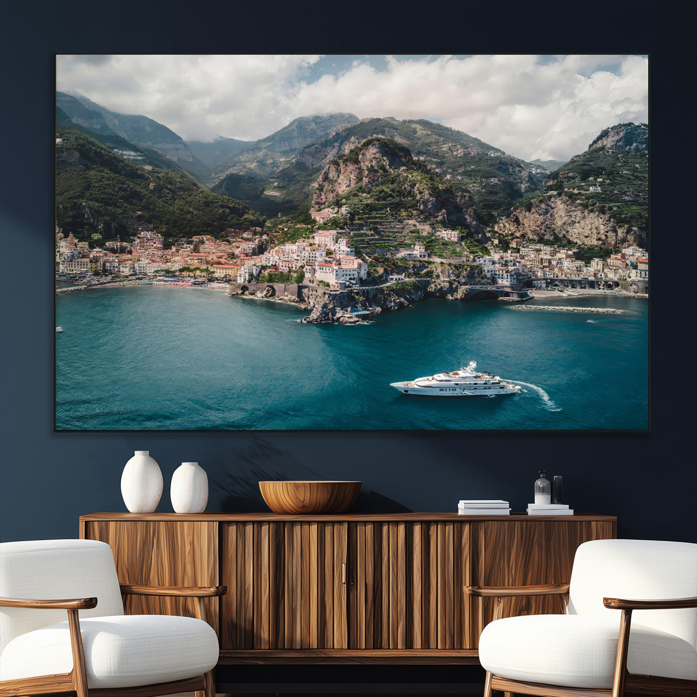 SEG-FC-51X34_Oversize - Amalfi Coast Wall Art Canvas Print, Framed Italy Travel Art Picture Print, Mediterranean Landscape Perfect Mediterranean Coastal Decor Artwork