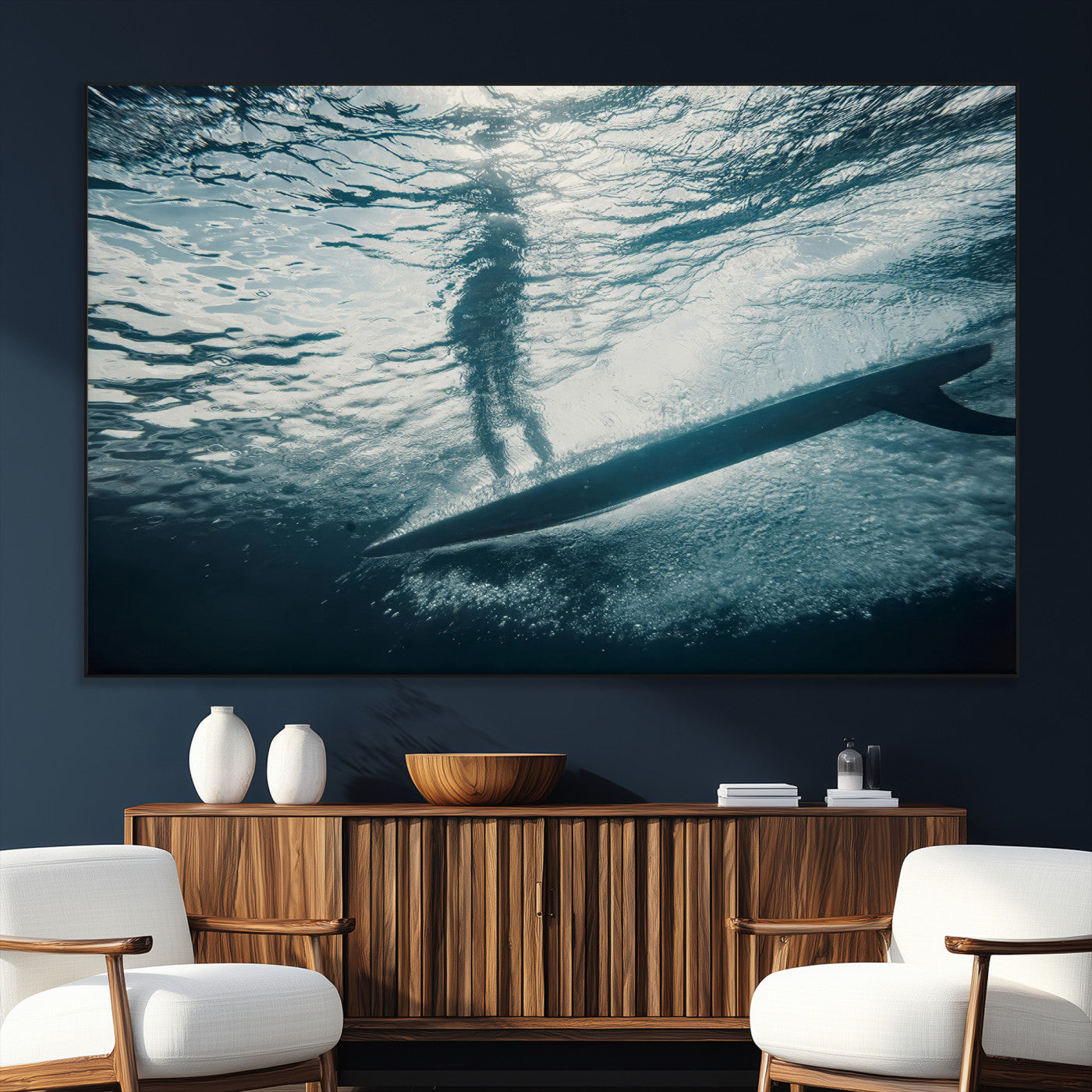 SEG-FC-51X34_Oversize - Submerged Surf Wall Art Canvas Print, Framed Underwater Perspective Art Picture Print, Ocean Surf Perfect Coastal Adventure Decor Artwork