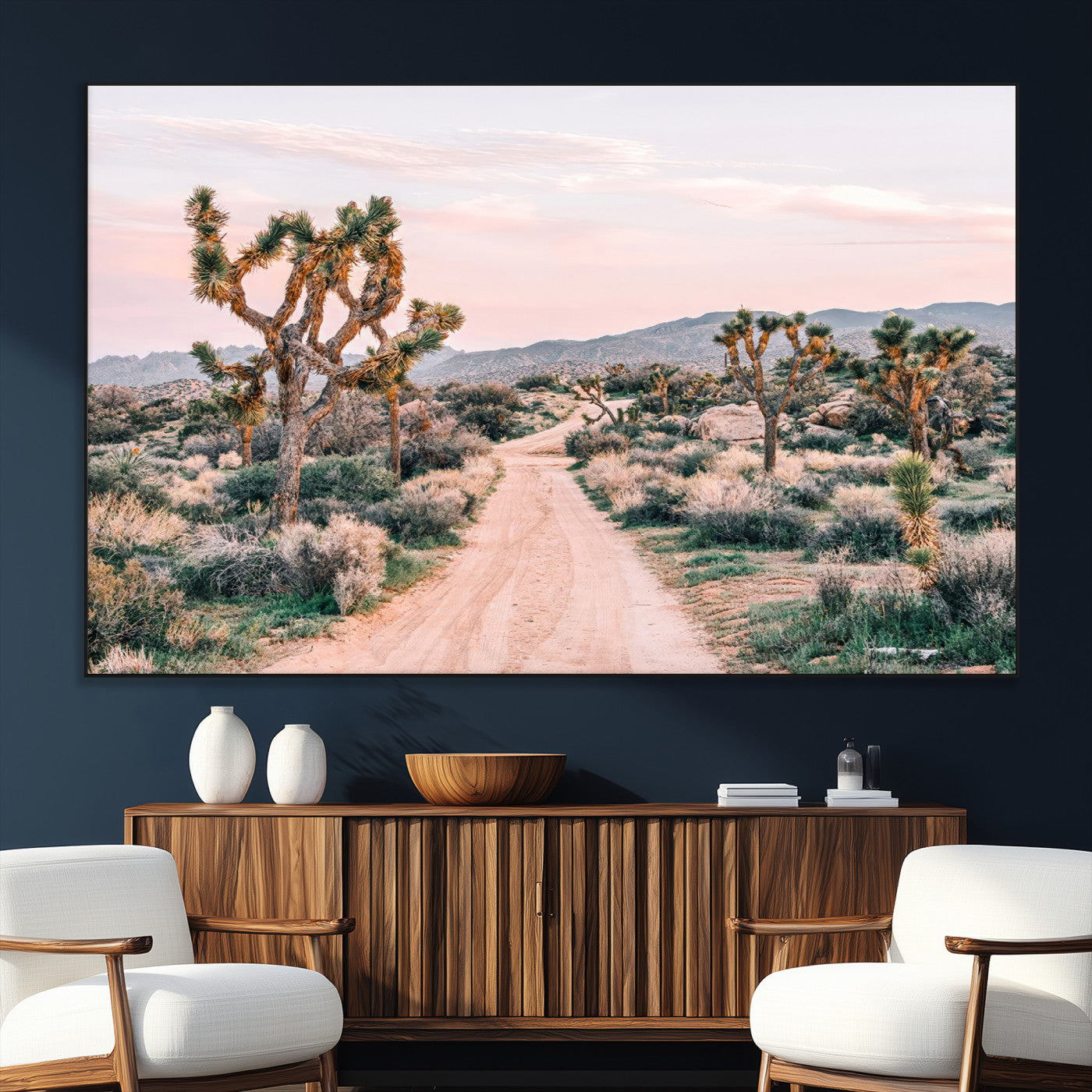 SEG-FC-51X34_Oversize - Joshua Tree Park Wall Art Canvas Print, Framed Desert Road Art Picture Print, Sunset Drive Perfect Southwestern Boho Decor Artwork