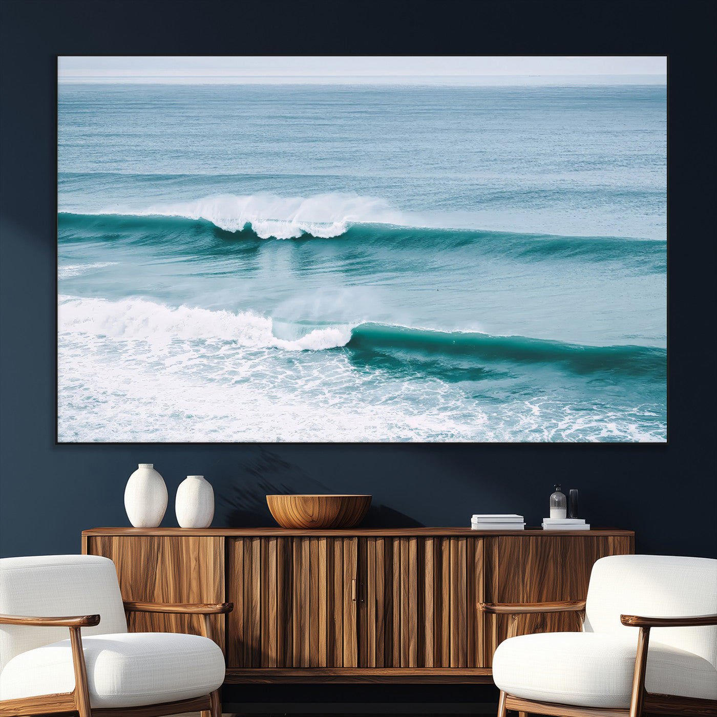SEG-FC-51X34_Oversize - Ocean Swell Wall Art Canvas Print, Framed Surf Waves Art Picture Print, Blue Water Perfect Coastal Dynamic Decor Artwork
