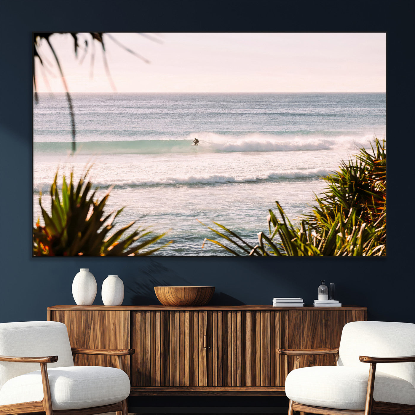 SEG-FC-51X34_Oversize - Ocean Surfer Wall Art Canvas Print, Framed Coastal Surf Art Picture Print, Tropical Beach Perfect Tropical Coastal Decor Artwork