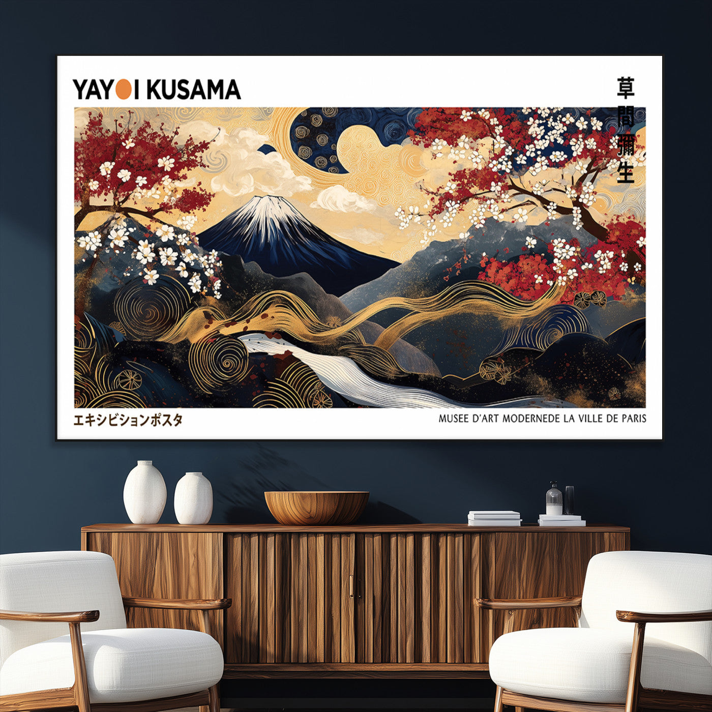 SEG-FC-51X34_Oversize - Modern Mount Fuji Print, Yayoi Kusama Canvas Wall Art, Abstract Mount Fuji Canvas Print, Japanese