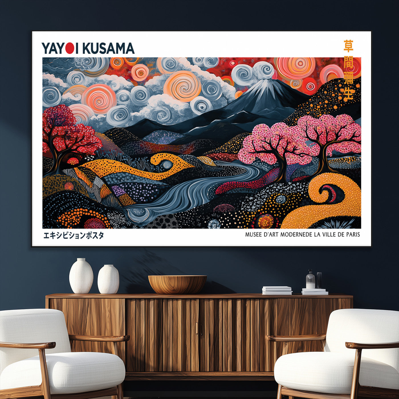 SEG-FC-51X34_Oversize - Modern Japanese Wall Art Print Yayoi Kusama Canvas Wall Art Abstract Mount Fuji Canvas Print