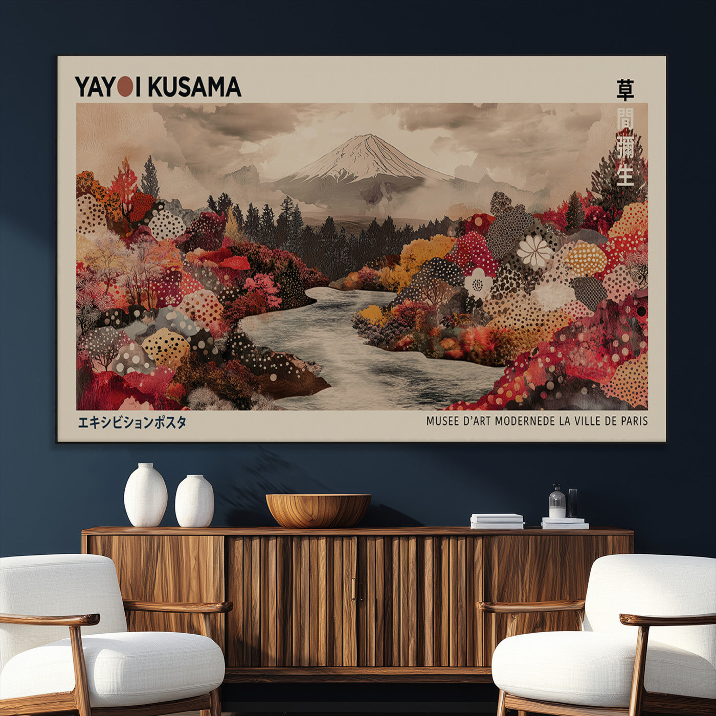 SEG-FC-51X34_Oversize - Modern Japanese Wall Art Print Yayoi Kusama Canvas Wall Art Abstract Mount Fuji Canvas Print