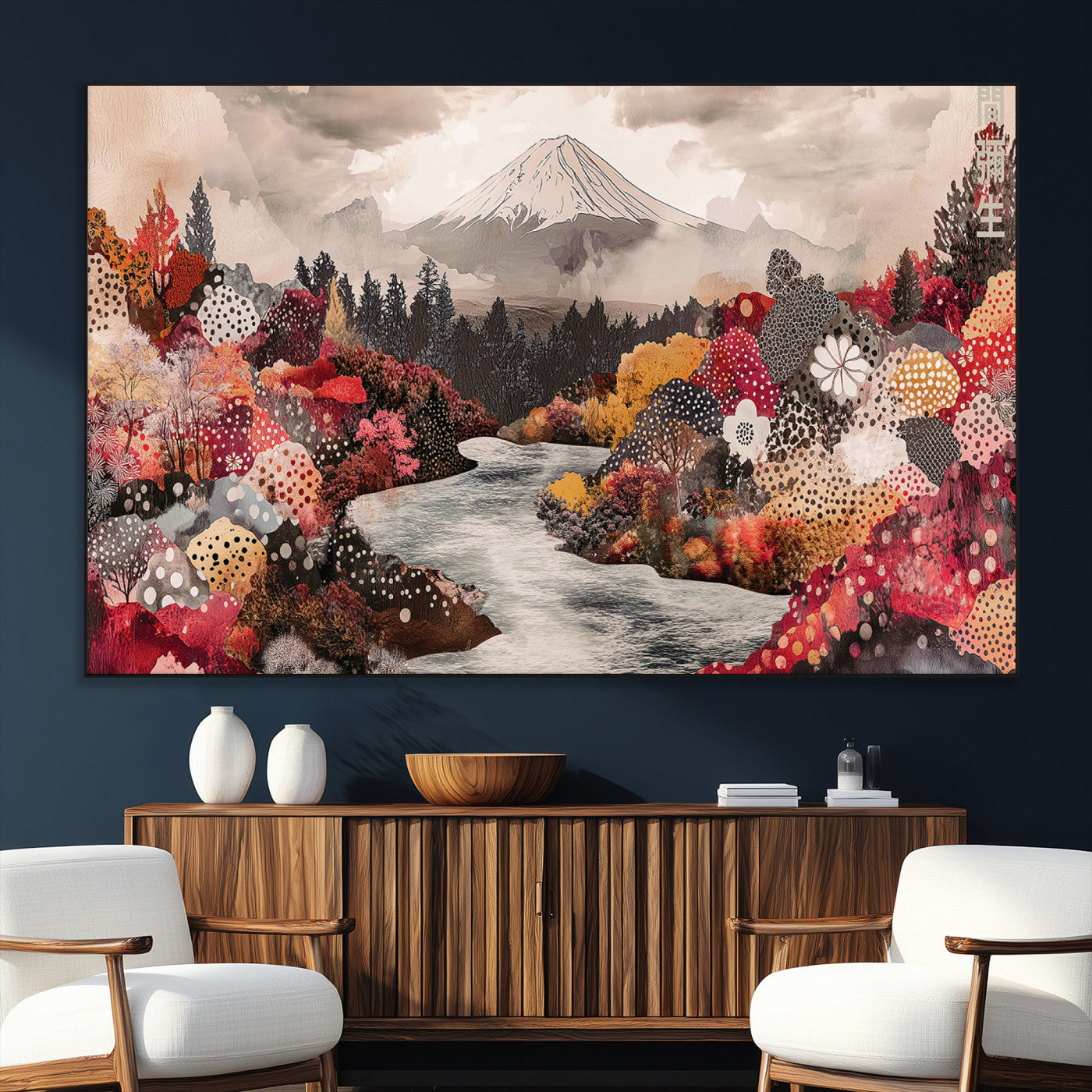 Mountain Wall Art Canvas Print – Framed Autumn Forest Cottagecore