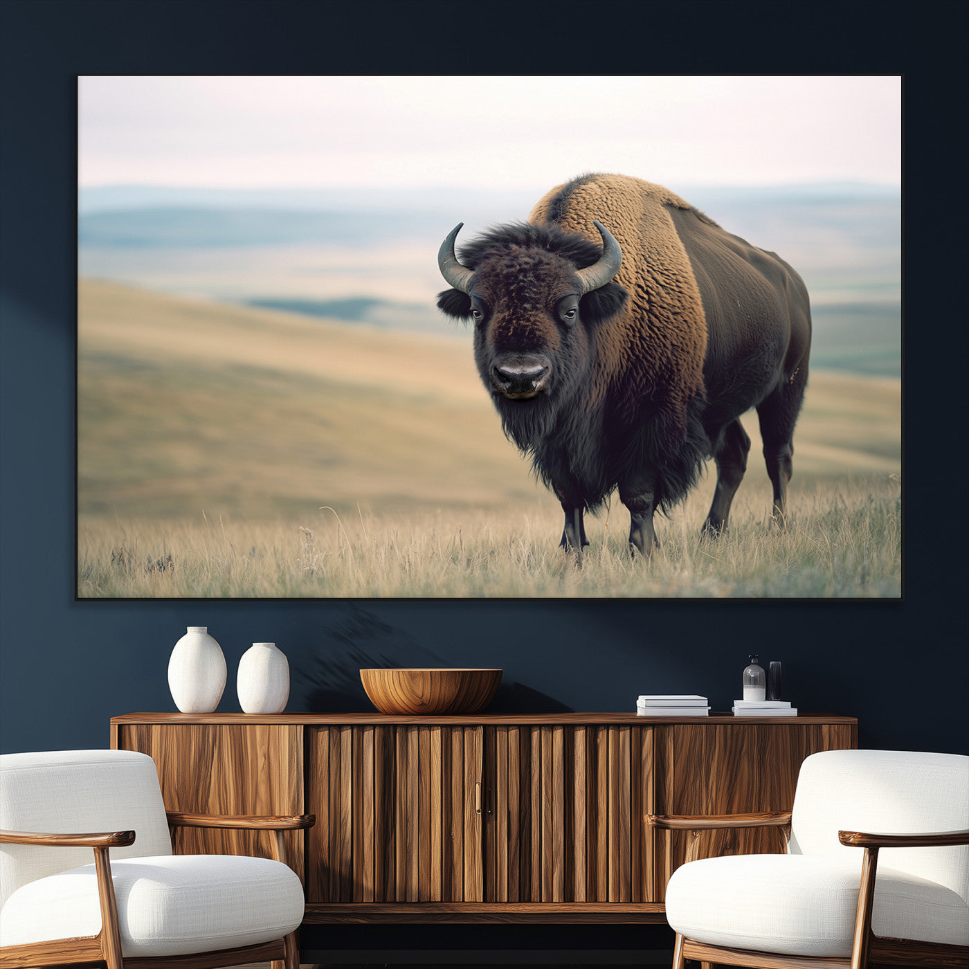 SEG-FC-51X34_Oversize - Bison Wall Art Wall Art Canvas Print, Framed Buffalo Canvas Print Art Picture Print, American Bison Decor Perfect Rustic Western Decor Artwork