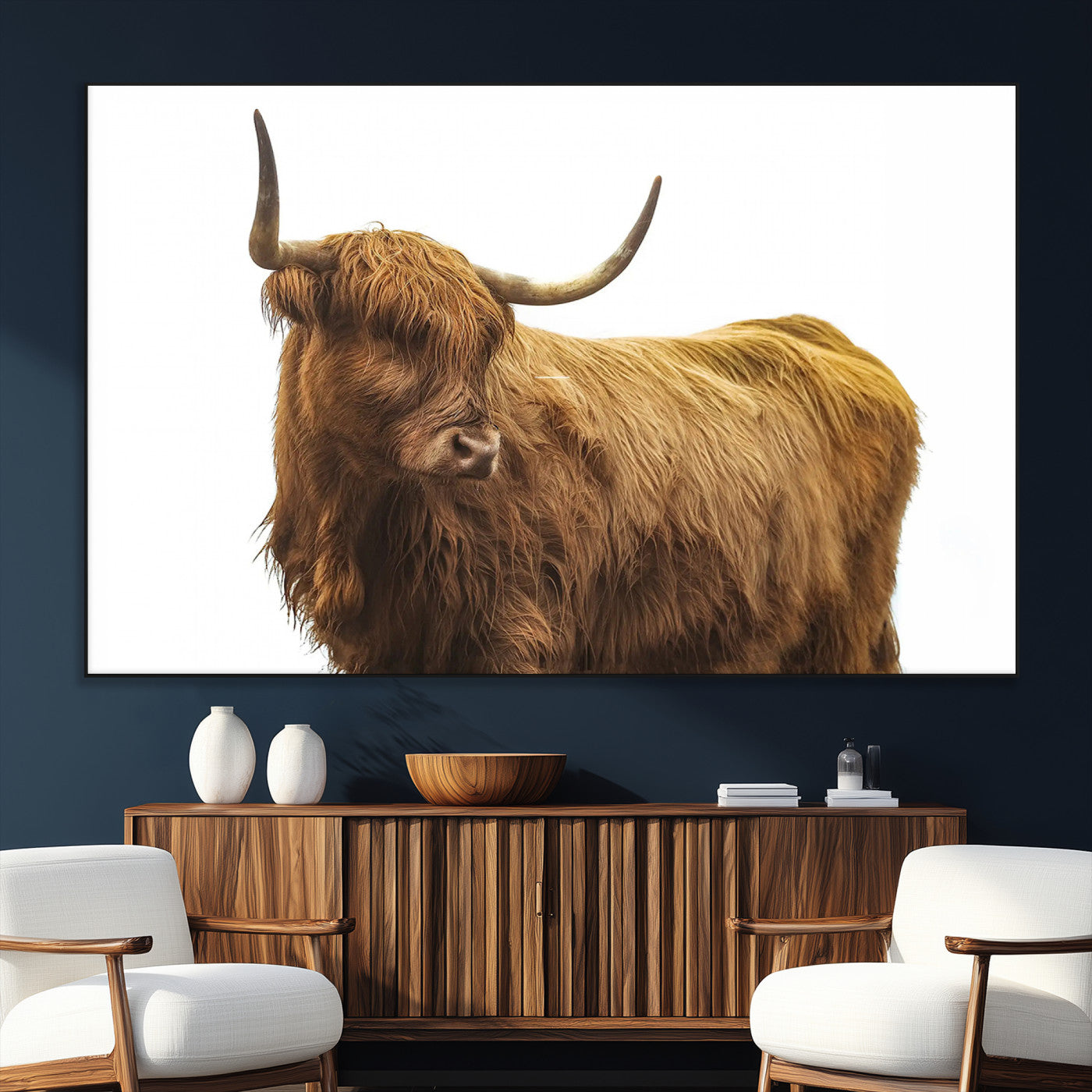 SEG-FC-51X34_Oversize - Highland Cow Wall Art Canvas Print, Framed Farmhouse Wall Art Art Picture Print, Rustic Animal Decor Perfect Rustic Farmhouse Decor Artwork