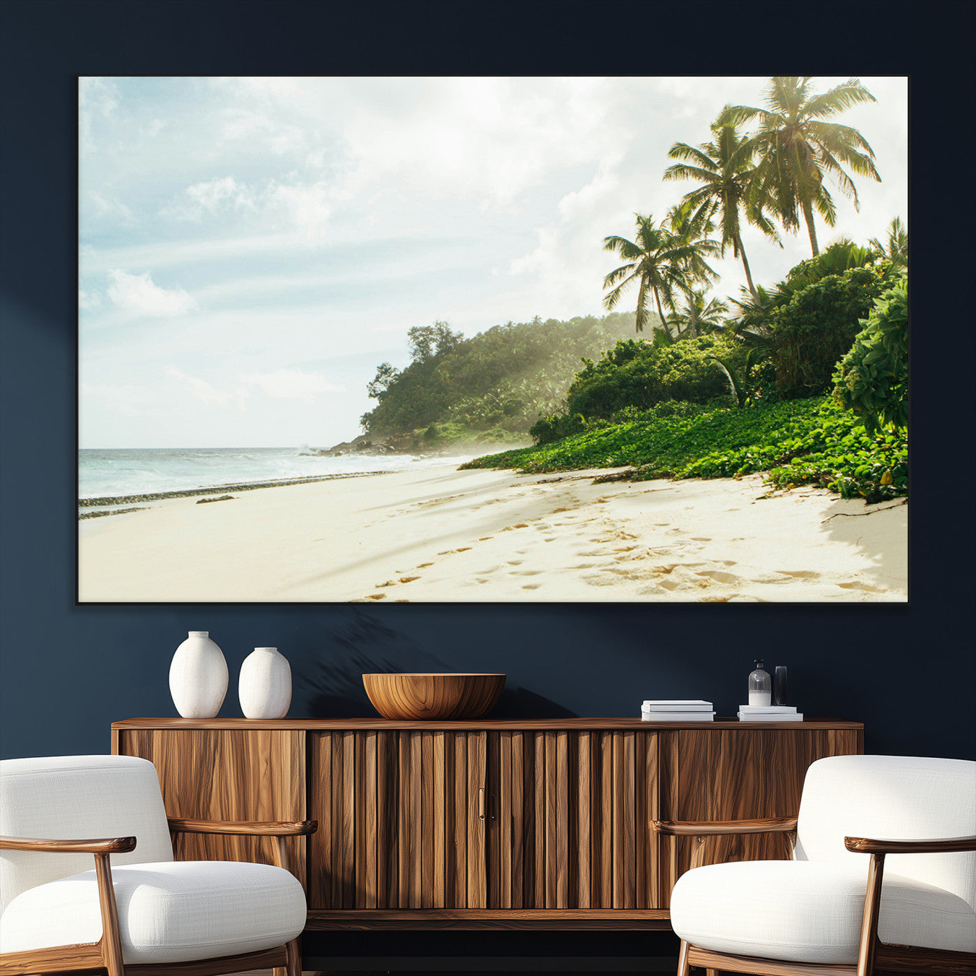 SEG-FC-51X34_Oversize - Relaxing Beach Wall Art Canvas Print, Framed Ocean View Art Picture Print, Coastal Serenity Perfect Tropical Coastal Decor Artwork