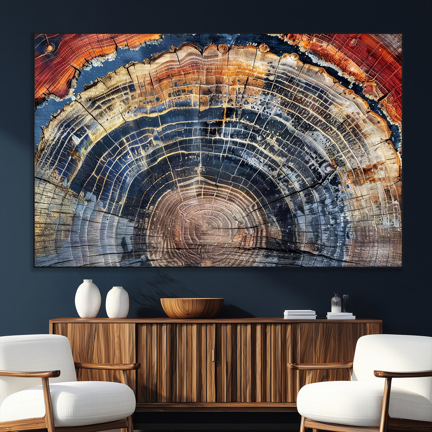 SEG-FC-51X34_Oversize - Tree Rings Wall Art Canvas Print, Framed Wood Texture Art Picture Print, Petrified Wood Perfect Modern Rustic Decor Artwork