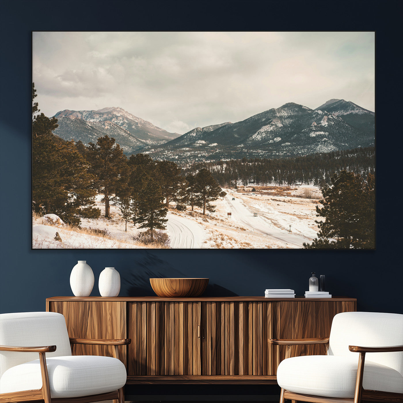 SEG-FC-51X34_Oversize - Mountain Landscape Wall Art Canvas Print, Framed Snowy Peaks Art Picture Print, Alpine Aesthetic Perfect Rustic Winter Decor Artwork