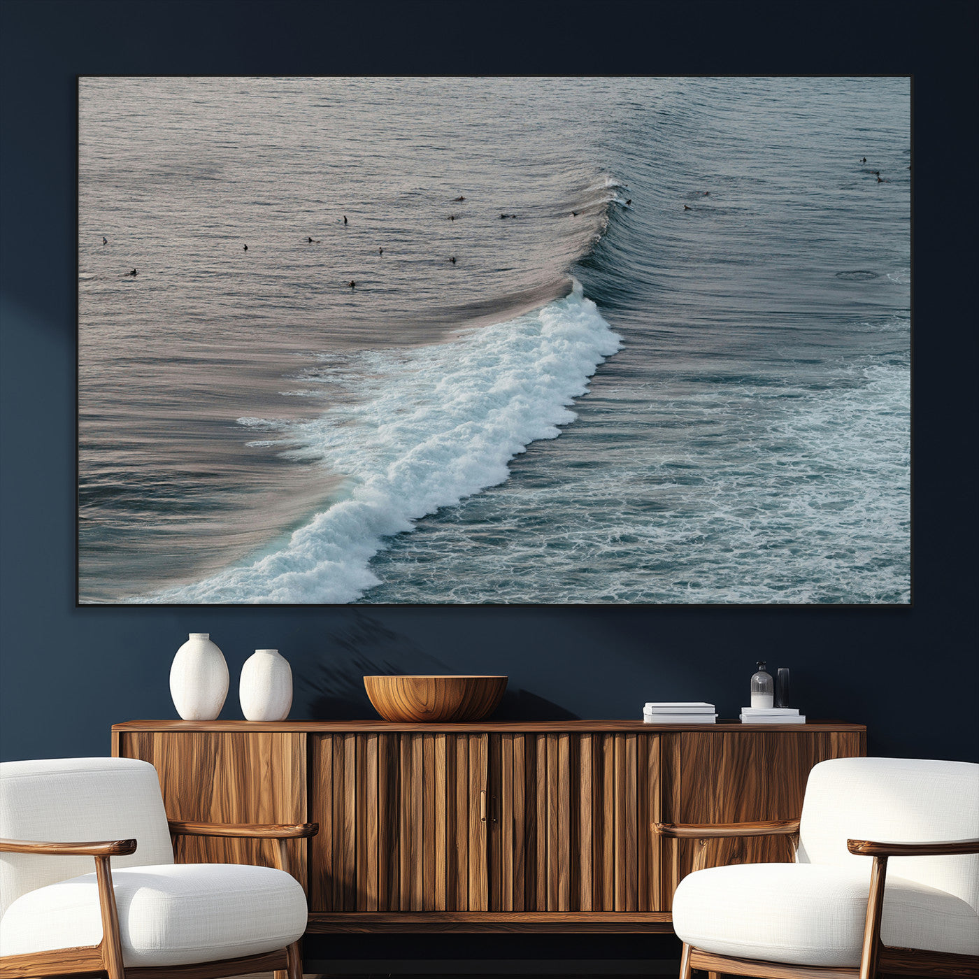 SEG-FC-51X34_Oversize - Ocean Waves Wall Art Canvas Print, Framed Coastal Serenity Art Picture Print, Surf Perfect Coastal Decor Artwork