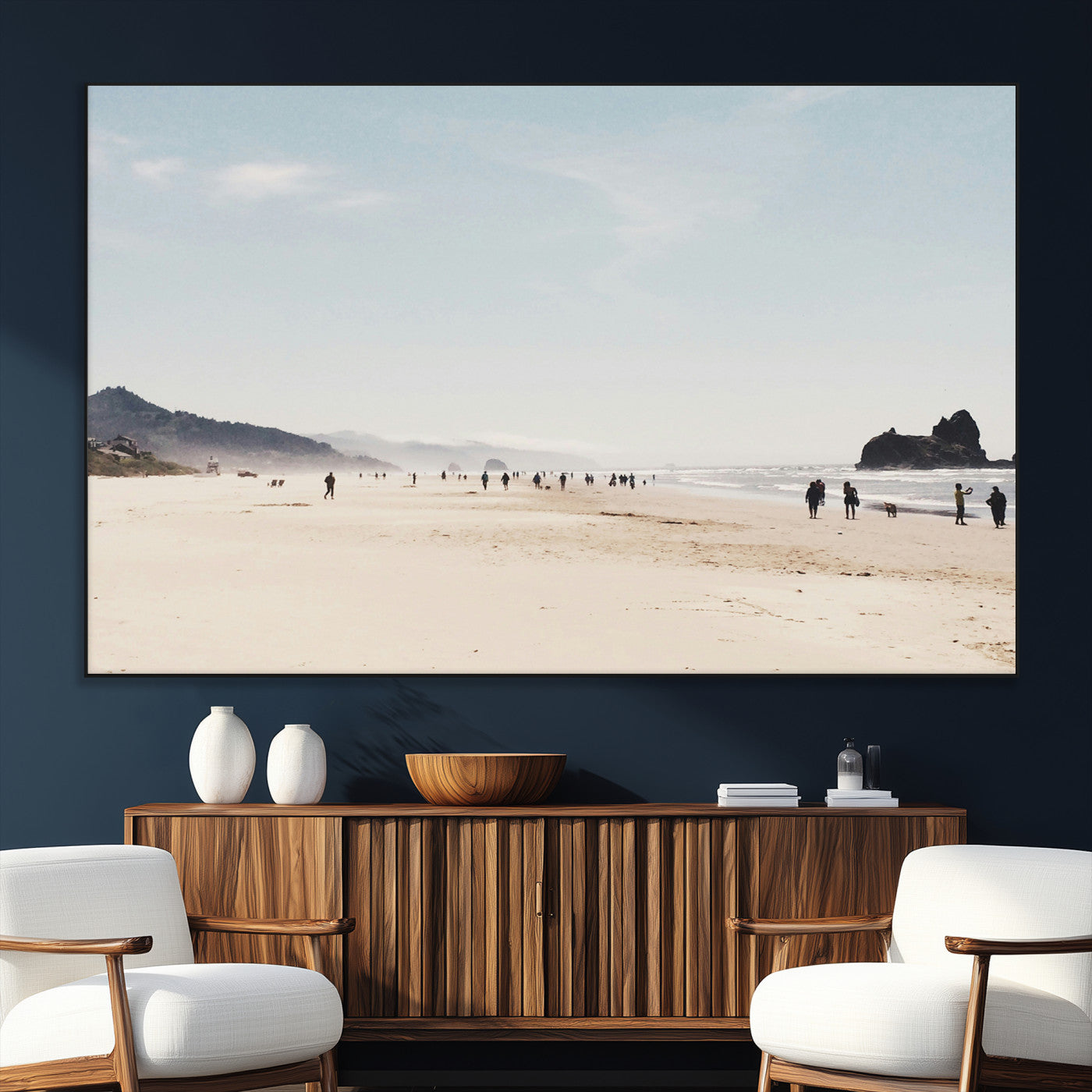 SEG-FC-51X34_Oversize - Minimalist Beach Wall Art Canvas Print, Framed Coastal Serenity Art Picture Print, Soft Sand Perfect Coastal Decor Artwork