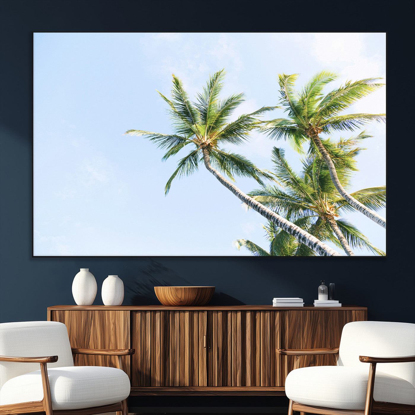 SEG-FC-51X34_Oversize - Palm Trees Wall Art Canvas Print, Framed Tropical Art Picture Print, Coastal Perfect Tropical Decor Artwork