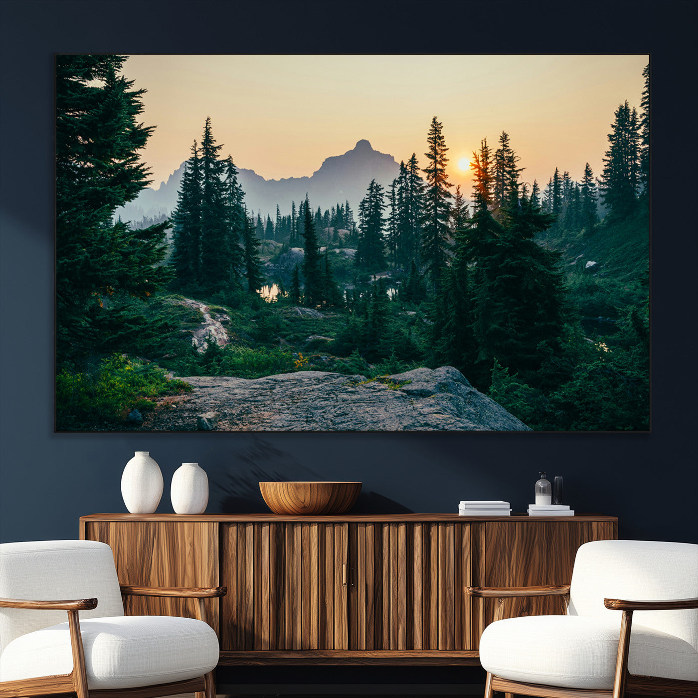 SEG-FC-51X34_Oversize - Mountain Wall Art Canvas Print, Framed Forest Serenity Art Picture Print, Mountain Perfect Rustic Decor Artwork