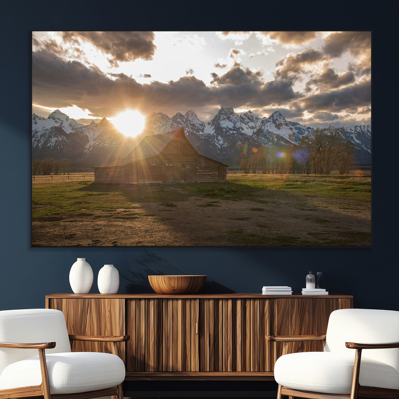 SEG-FC-51X34_Oversize - Snowy Peaks Wall Art Canvas Print, Framed Nature Escape Art Picture Print, Rustic Charm Perfect Rustic Western Decor Artwork