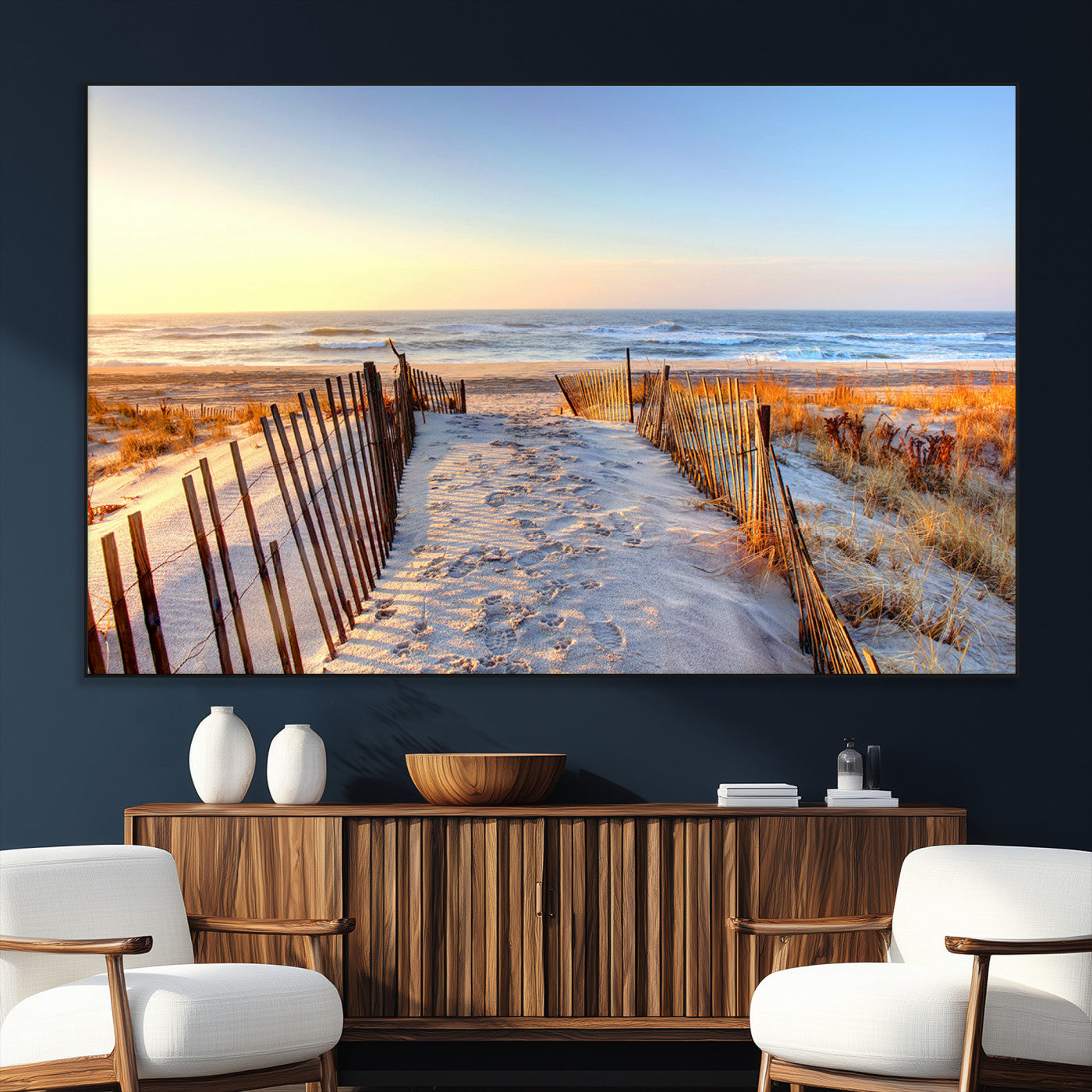 SEG-FC-51X34_Oversize - Ocean Sunset Wall Art Wall Art Canvas Print, Framed Nautical Photography Art Picture Print, Summer Beach House Decor Perfect Coastal Serenity Decor Artwork