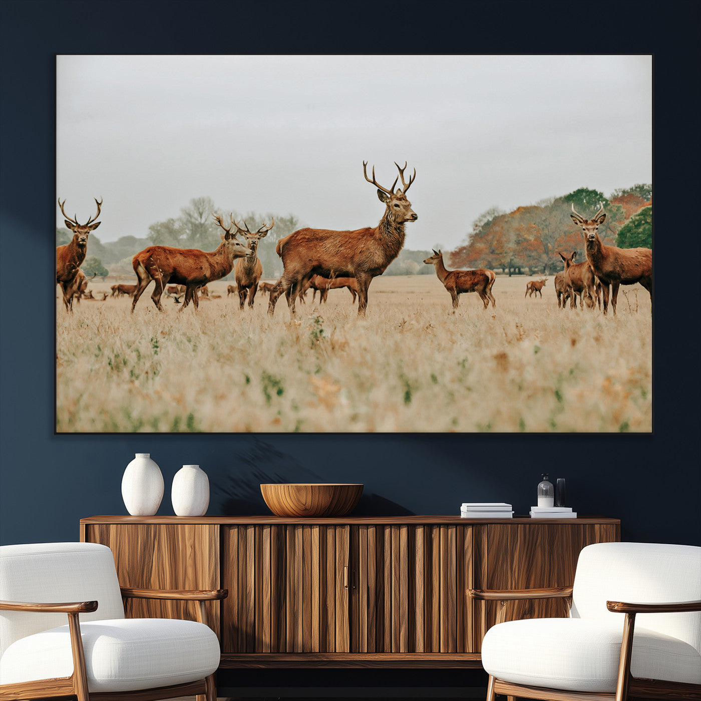 SEG-FC-51X34_Oversize - Rustic Deer Print Wall Art Canvas Print, Framed Autumn Nature Canvas Art Picture Print, Wildlife Art Print Perfect Rustic Wildlife Decor Artwork