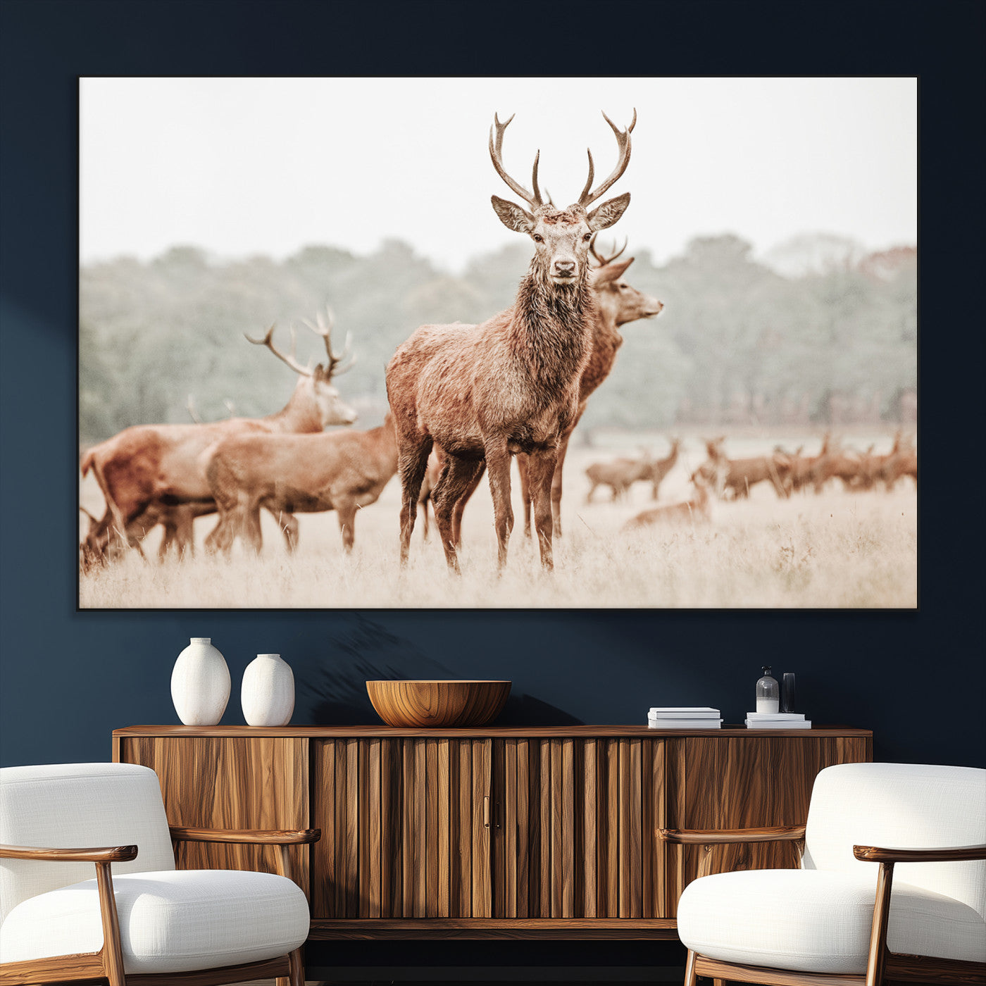 SEG-FC-51X34_Oversize - Rustic Nature Art Wall Art Canvas Print, Framed Stag Canvas Print Art Picture Print, Woodland Decor Perfect Rustic Lodge Decor Artwork