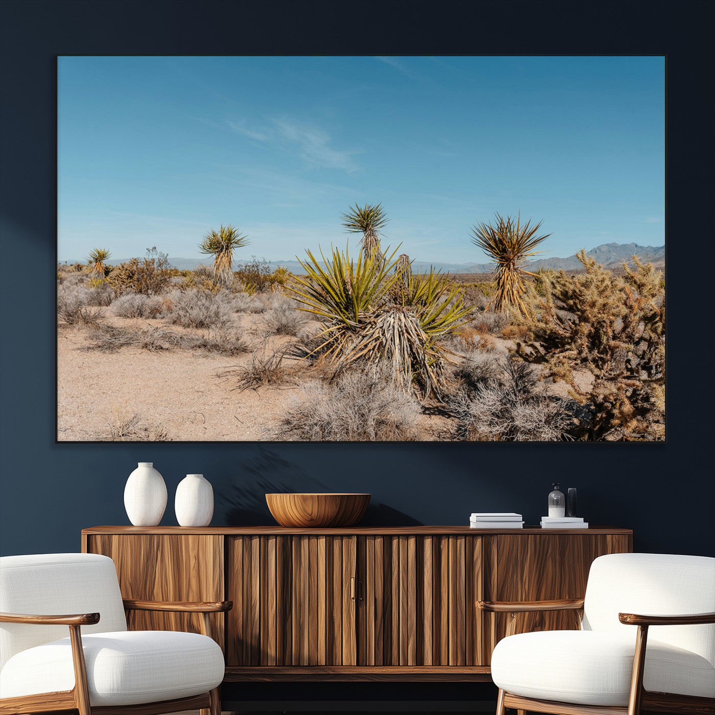 SEG-FC-51X34_Oversize - Joshua Tree Wall Art Canvas Print, Framed Desert Landscape Art Picture Print, Warm Earth Tones Perfect Southwestern Minimalist Decor Artwork