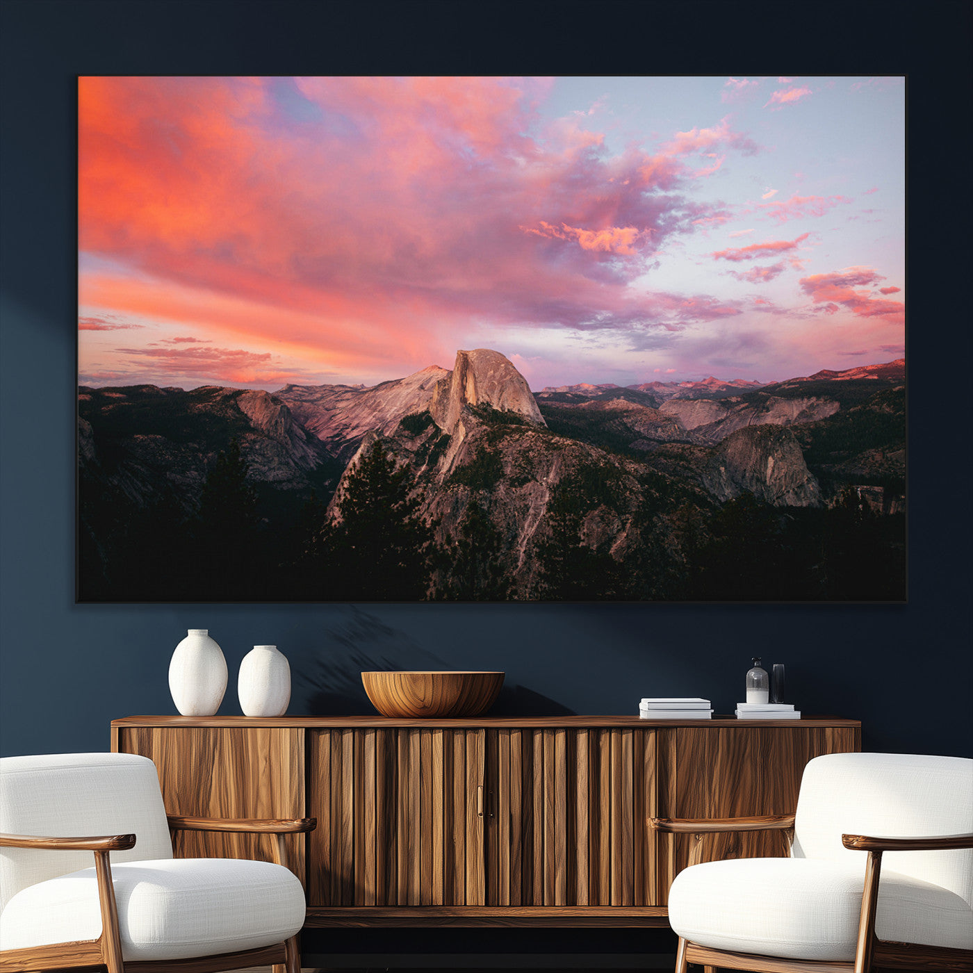 SEG-FC-51X34_Oversize - Half Dome Wall Art Canvas Print, Framed Yosemite National Park Art Picture Print, Dramatic Sunset Perfect Adventurous Wilderness Decor Artwork