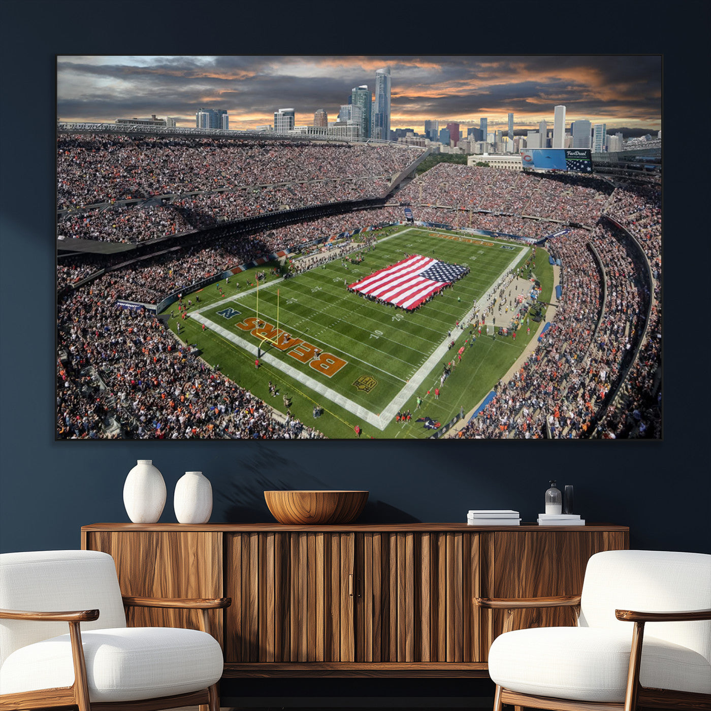 SEG-FC-51X34_Oversize - Chicago Bears Soldiers Field Wall Art Canvas Print – Framed Football Stadium Artwork for Sports