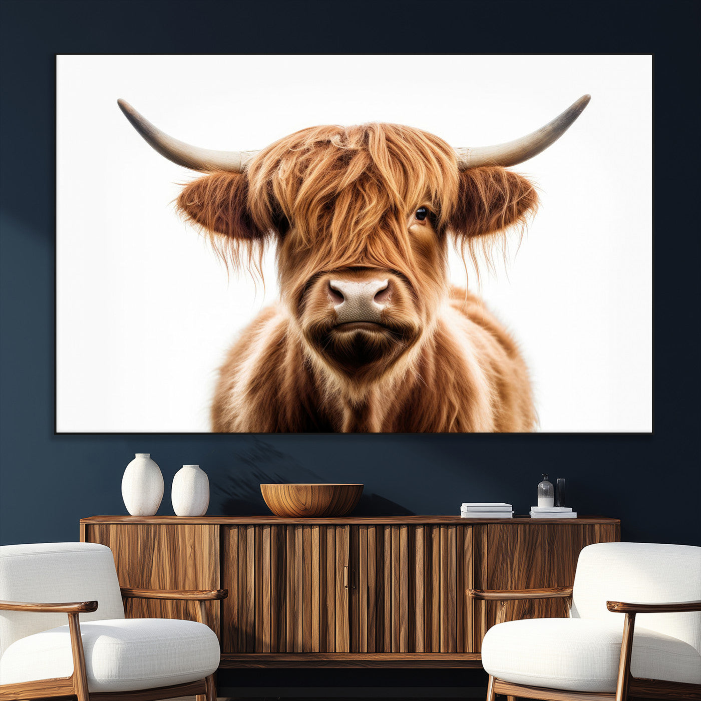 637908607-MGV-CV-48X32-3P-Scottish Highland Cow Canvas Print, Framed Highland Cow Canvas Home Decor