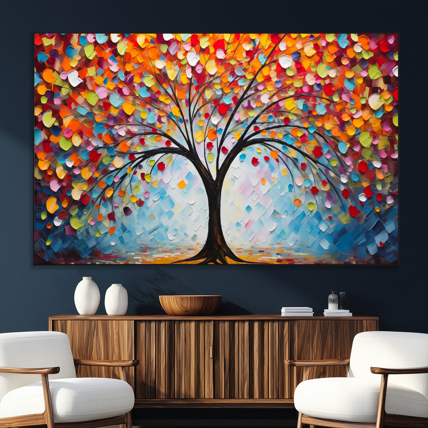SEG-FC-51X34_Oversize - Vibrant Tree of Life Canvas Wall Art – Colorful Abstract Nature in Modern Decor - Ready to Hang