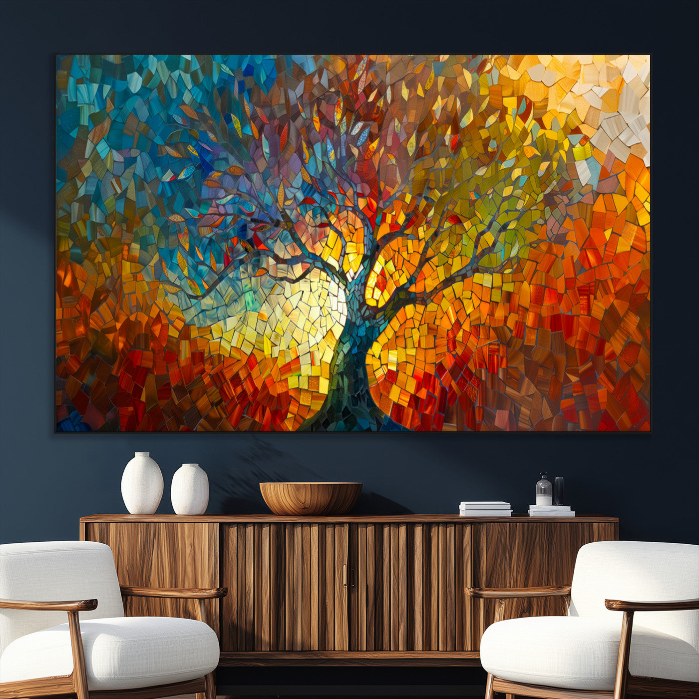 SEG-FC-51X34_Oversize - Mosaic Tree Canvas Wall Art – Vibrant Abstract Nature Design, Colorful Decor for Living Room, Bedroom, or Creative Spaces