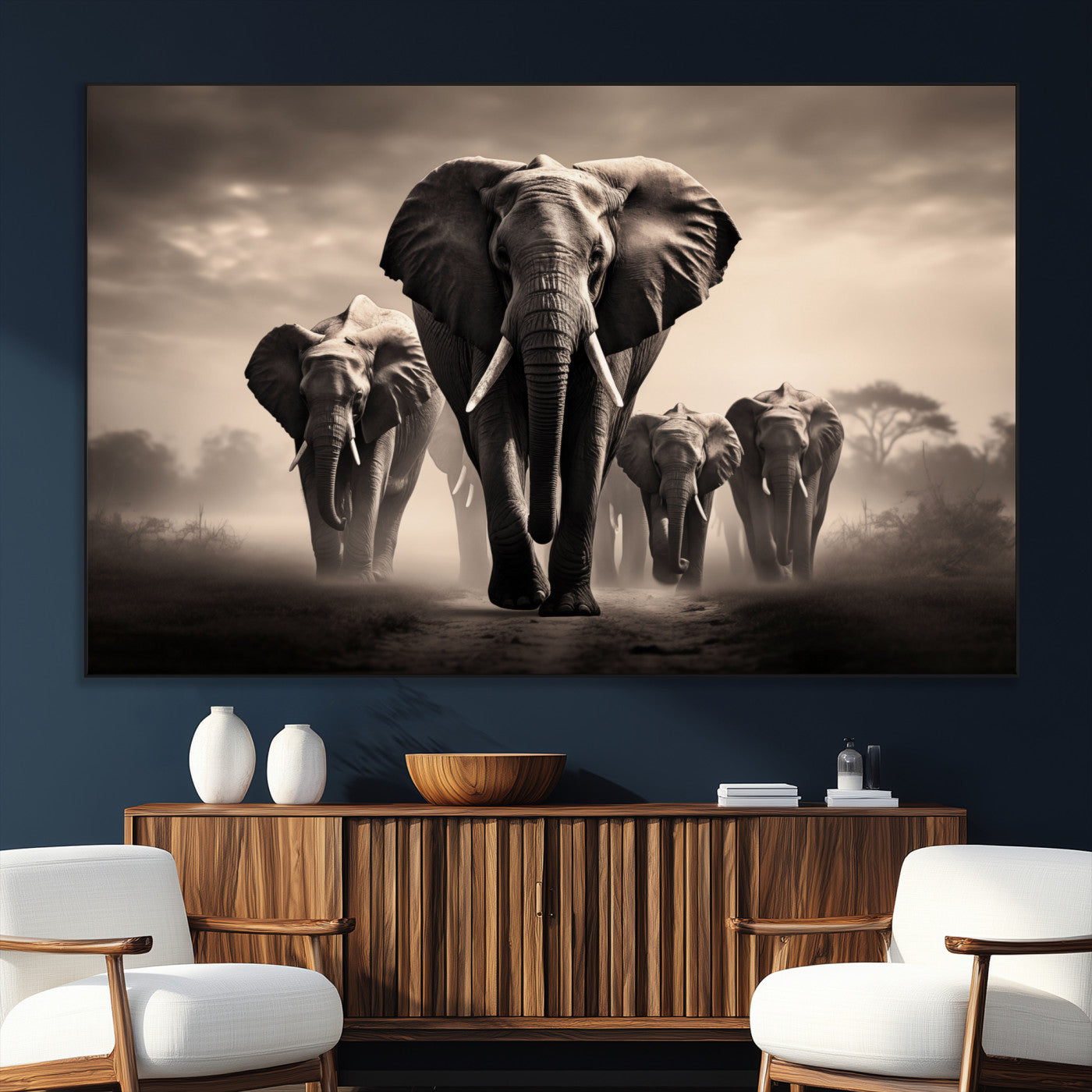 SEG-FC-51X34_Oversize - Elephant Family Wall Art Canvas Print, Framed Elephant Wall Art Home Decor