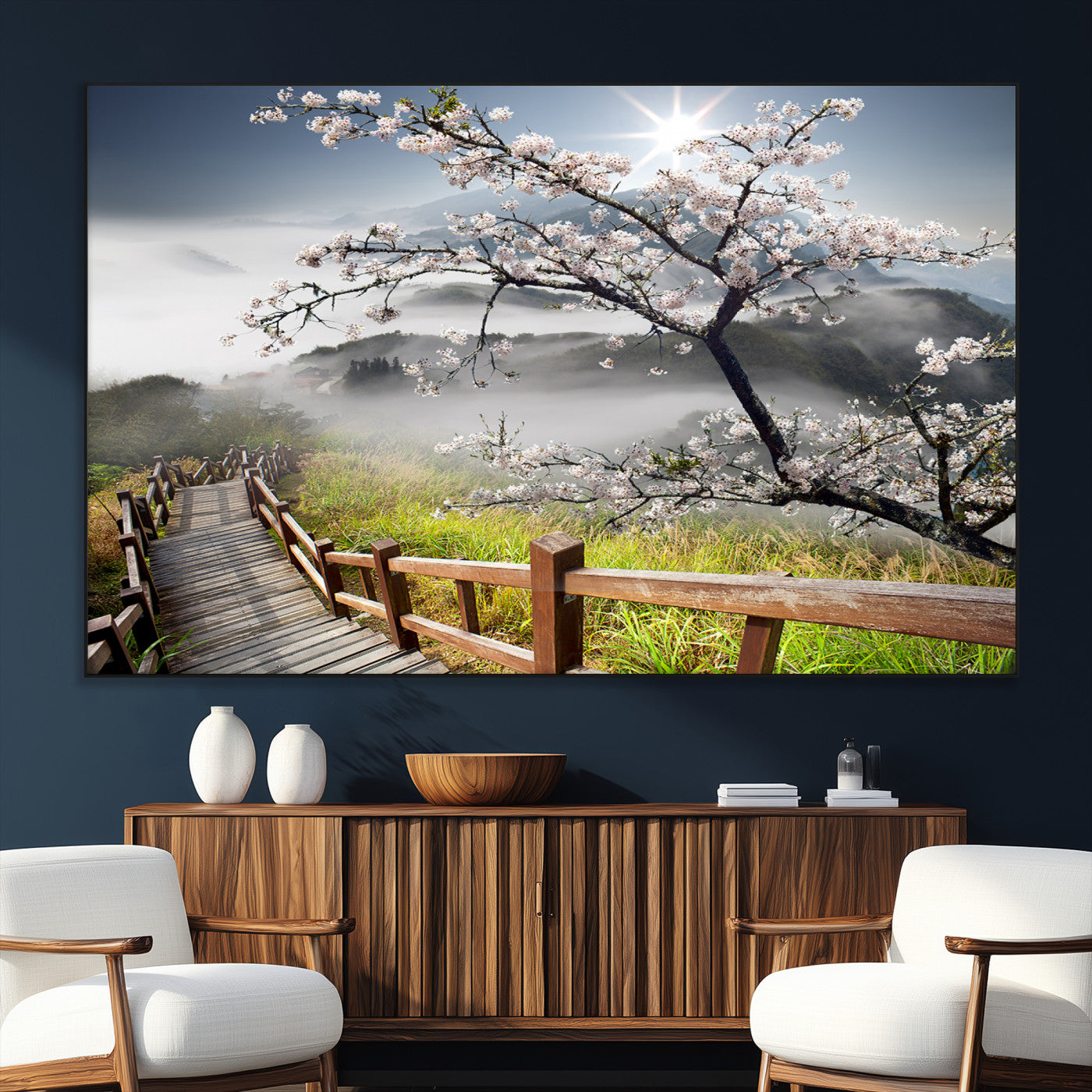 SEG-FC-51X34_Oversize - Sakura Cherry Blossom Pathway Canvas Wall Art – Tranquil Walk Through Blossoming Nature – Ready to