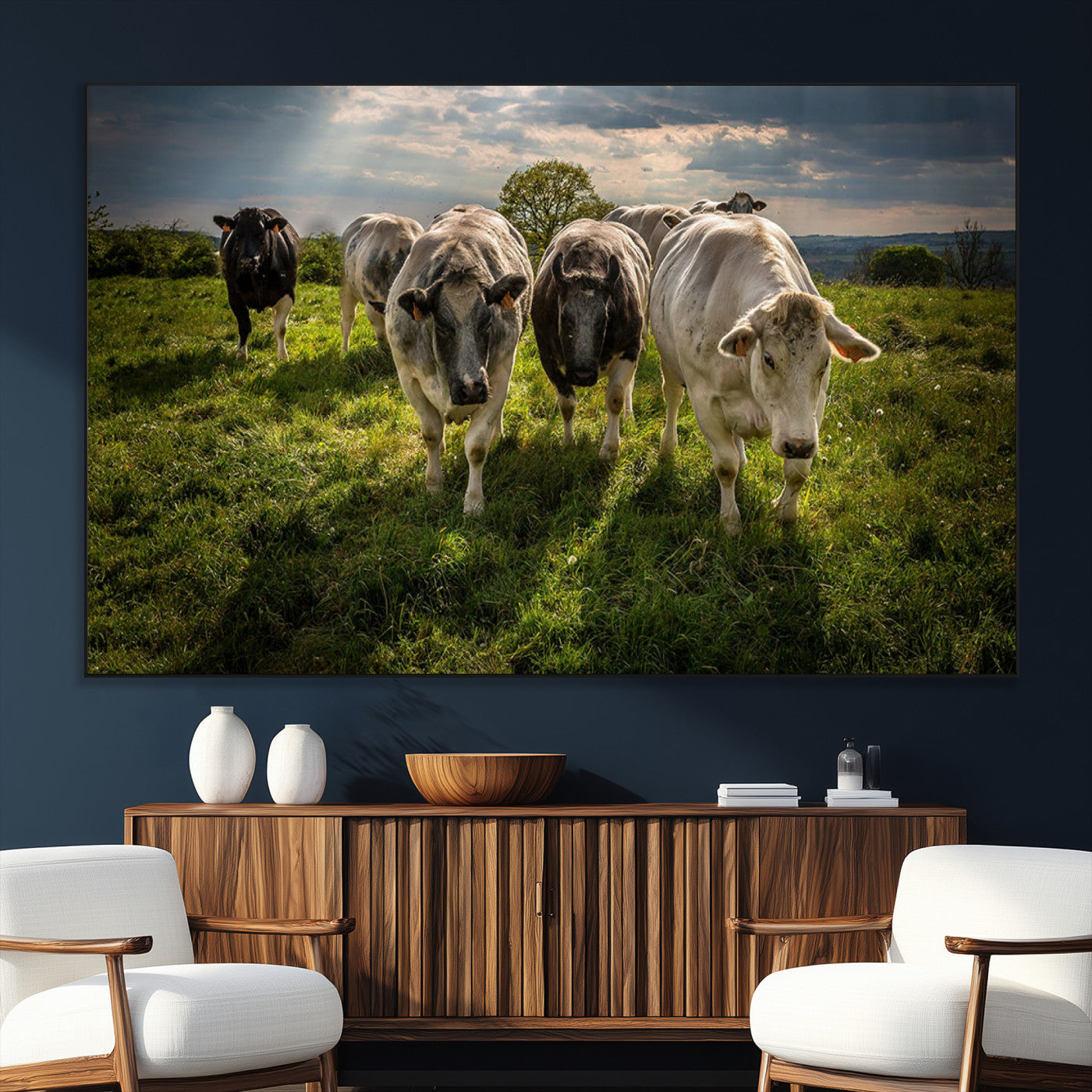 SEG-FC-51X34_Oversize - Grazing Cattle Herd Pasture Green Field Livestock Natural Farm Animals Rural Life Outdoor Wall Art