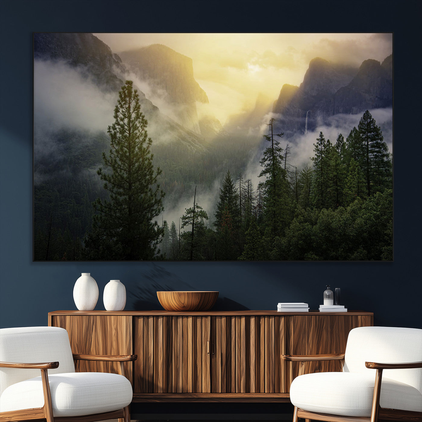 SEG-FC-51X34_Oversize - Misty Forest Sunrise Mountain Valley Pine Trees Foggy Landscape Nature Scenic Outdoors Calm Tranquil