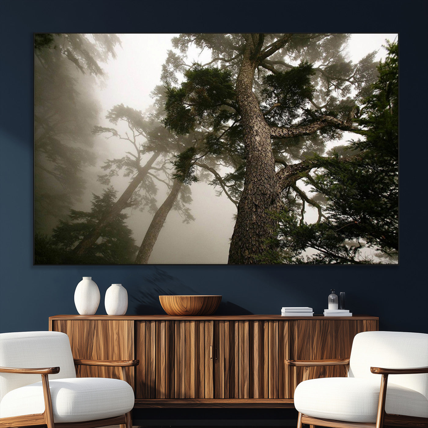 SEG-FC-51X34_Oversize - Misty Forest Tall Trees Foggy Atmosphere Nature Serenity Calm Wooded Landscape Tranquil Scene