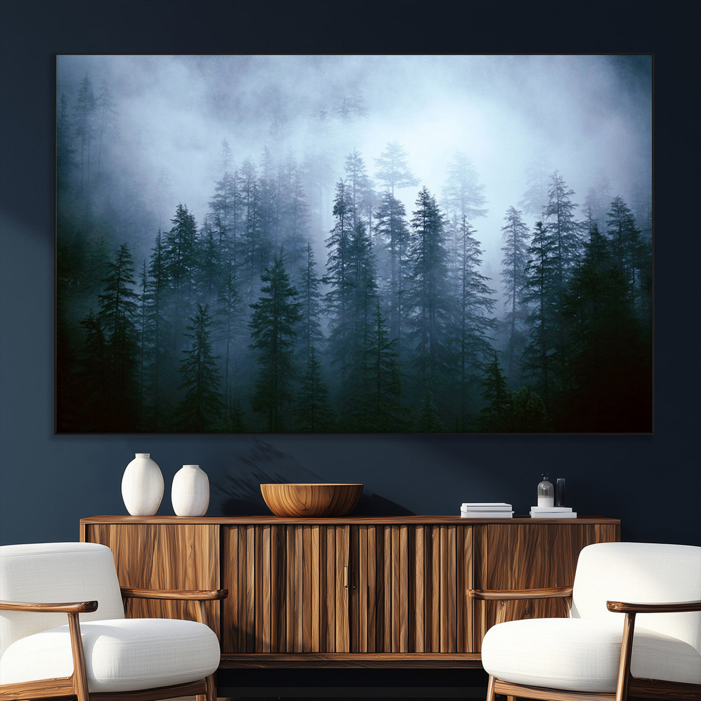 SEG-FC-51X34_Oversize - Foggy Evergreen Pines Mist Forest Blue Haze Moody Atmospheric Wilderness Nature Trees Scenic