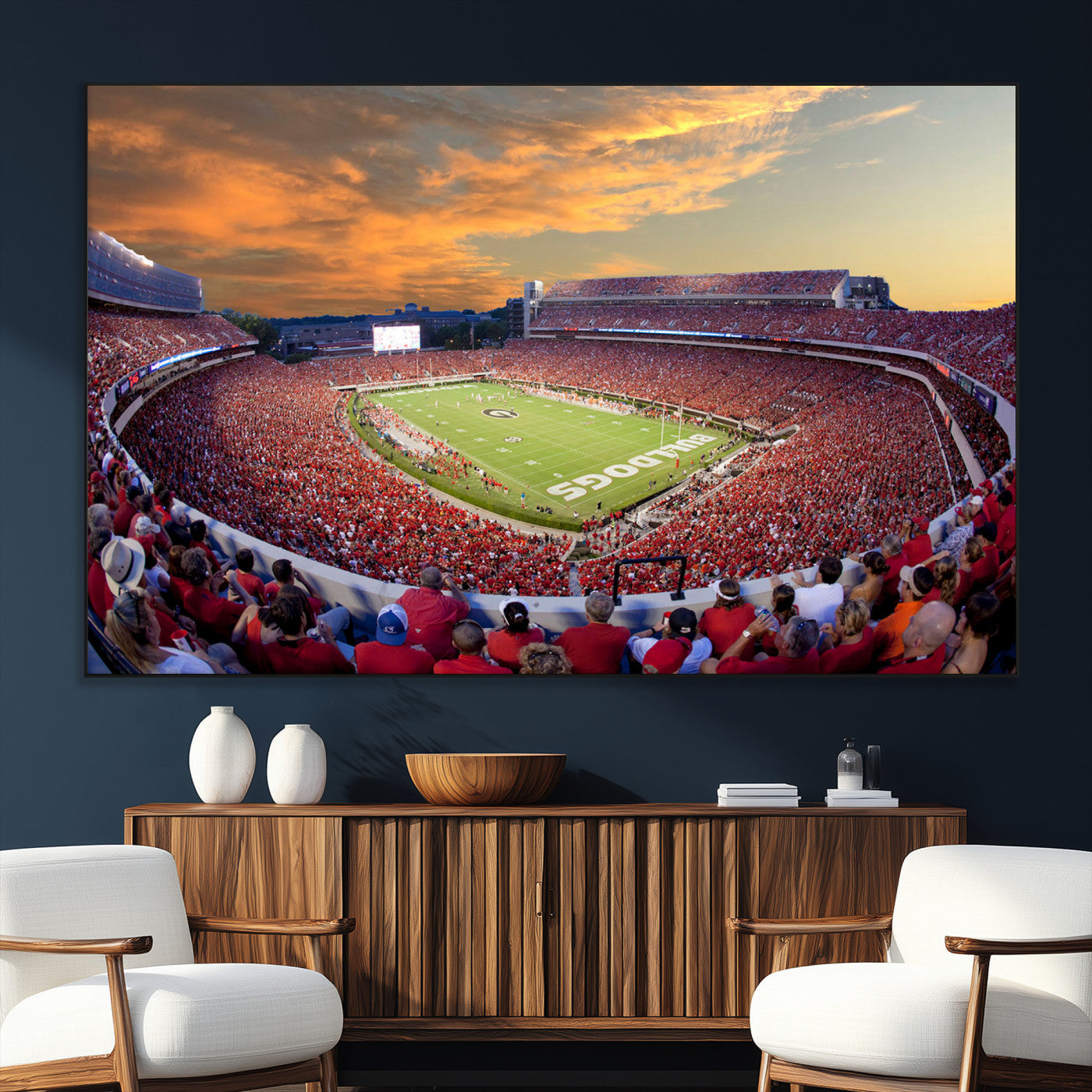 73680988-MGV-CV-36X24-Dooley Stadium Wall Art Print, Sports Arena Canvas Wall Art, Dooley Field at Sanford Stadium Canvas Print, Modern Athletic Field Art Printing