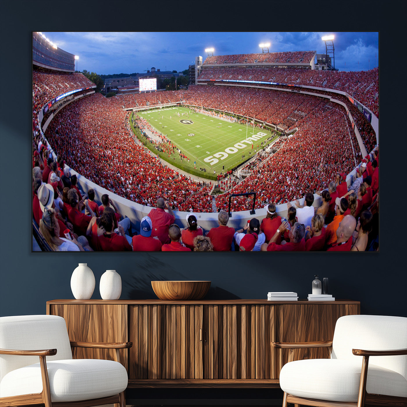 10244378-MGV-CV-36X24-Dooley Stadium Wall Art Print, Sports Arena Canvas Wall Art, Dooley Field at Sanford Stadium Canvas Print, Modern Athletic Field Art Printing