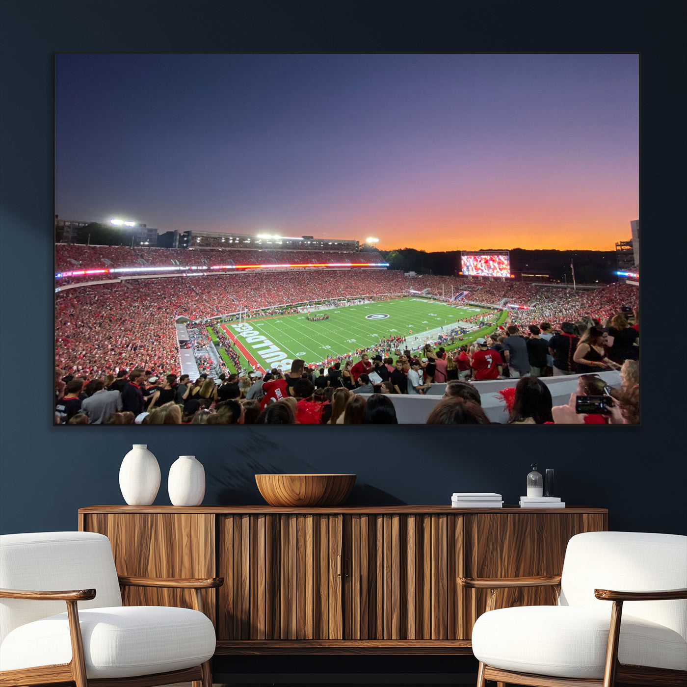 25139565-MGV-CV-36X24-Dooley Stadium Wall Art Print, Sports Arena Canvas Wall Art, Dooley Field at Sanford Stadium Canvas Print, Modern Athletic Field Art Printing