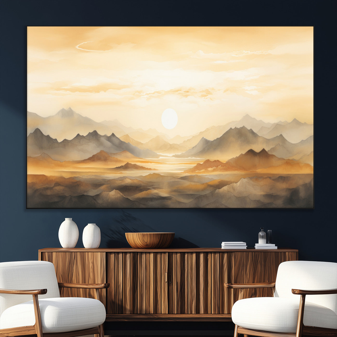 Nihat1-29-MGV-CV-36X24-Sepia Color Abstract Mountain Wall Art Canvas Print