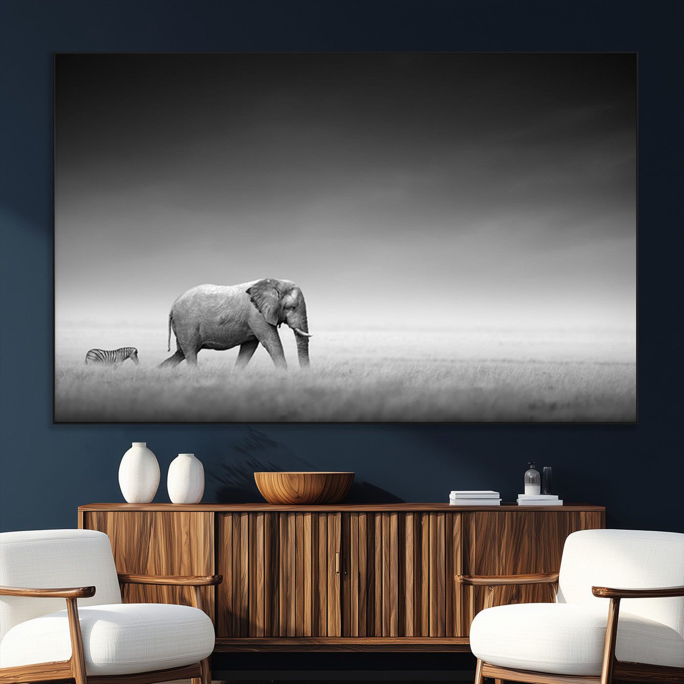 SEG-FC-51X34_Oversize - Elephand and Zebra Wall Art Canvas Print, Modern Artwork