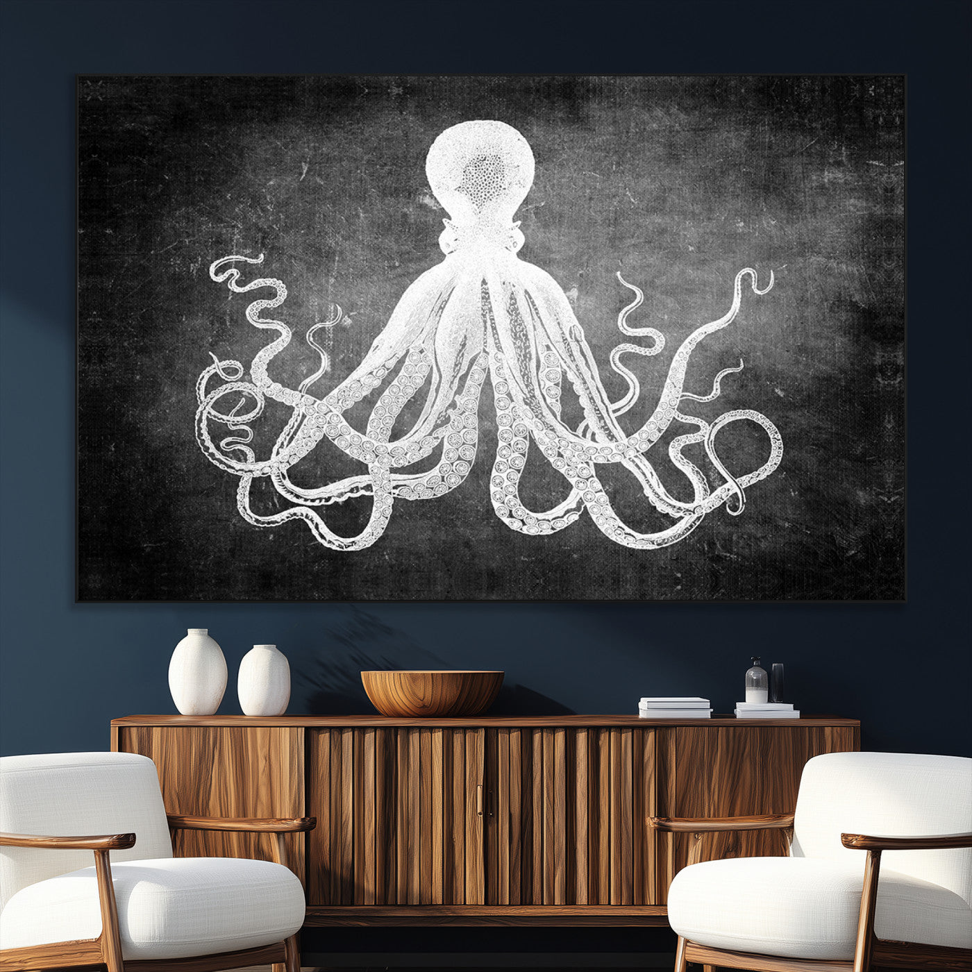 SEG-FC-51X34_Oversize - Black White Octopus Wall Art Canvas Print