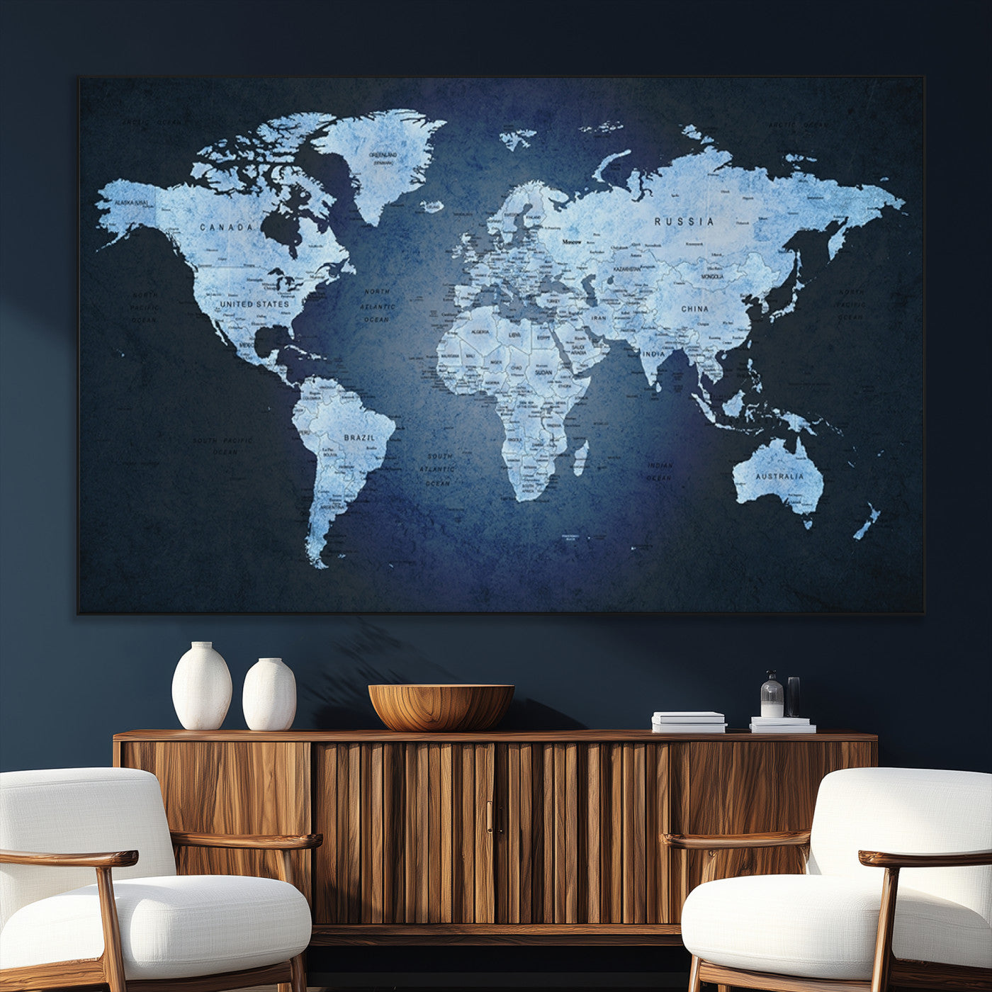 SEG-FC-51X34_Oversize - Push Pin World Map Canvas Print – Framed Wall Art for Couples to Track Their Travels – Anniversary