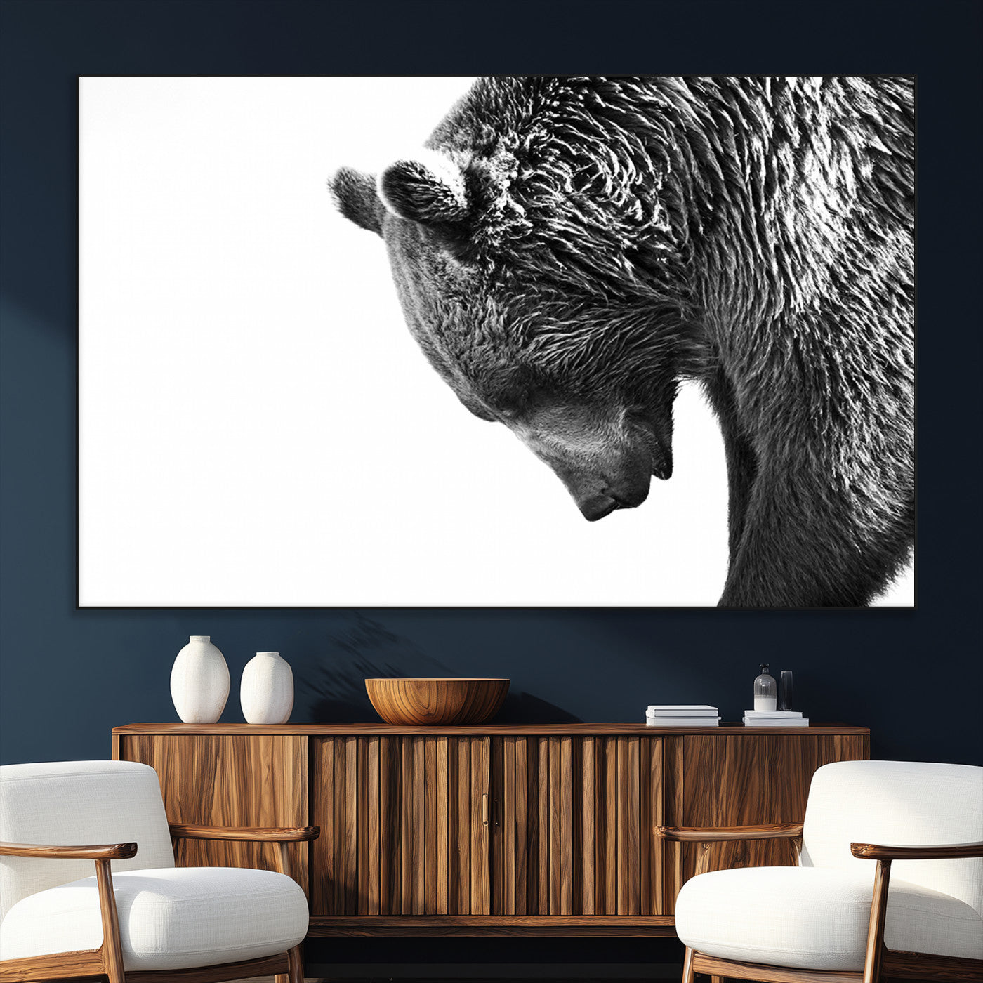 SEG-FC-51X34_Oversize - Black and White Grizzly 399 Bear Canvas Print Wall Art | Large Wildlife Canvas Print for Living