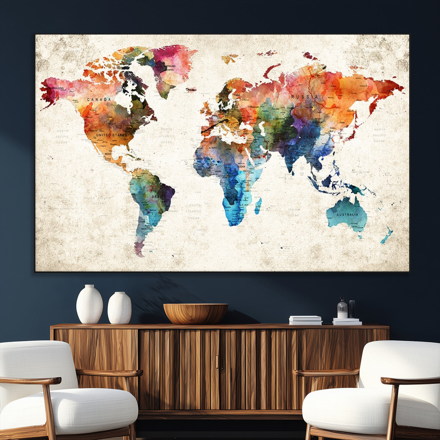 SEG-FC-51X34_Oversize - Push Pin World Map Canvas Print – Framed Wall Art for Couples to Track Their Travels – Anniversary