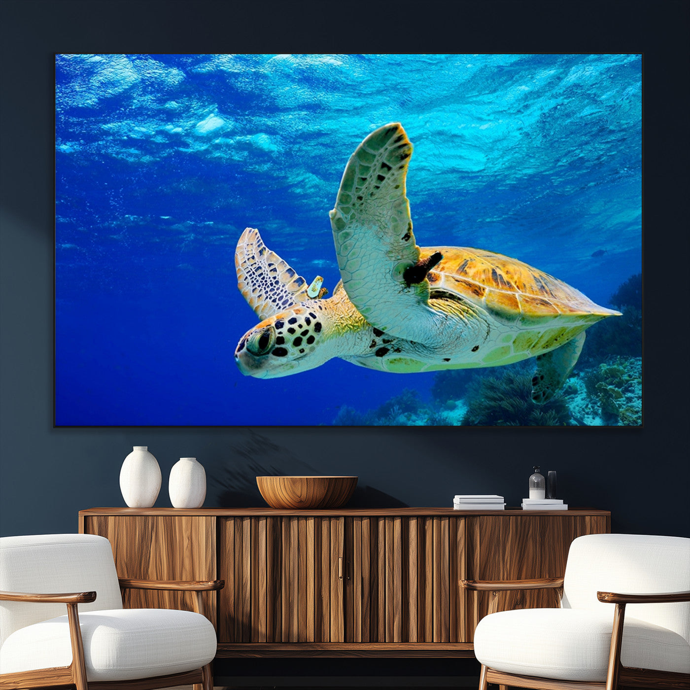SEG-FC-51X34_Oversize - Sea Turtle Wall Art Canvas Print, Sea life in the Ocean Wall Art Printing