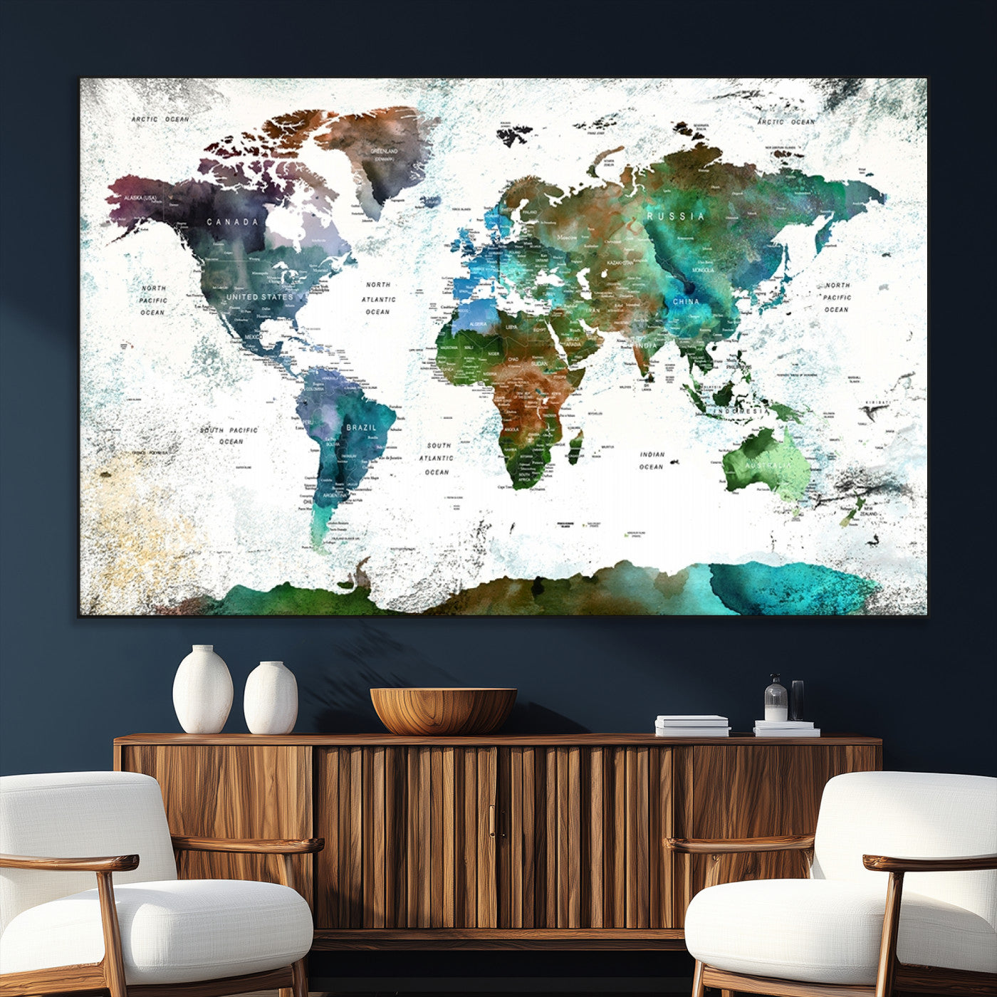 SEG-FC-51X34_Oversize - Push Pin World Map Canvas Print – Framed Wall Art for Couples to Track Their Travels – Anniversary