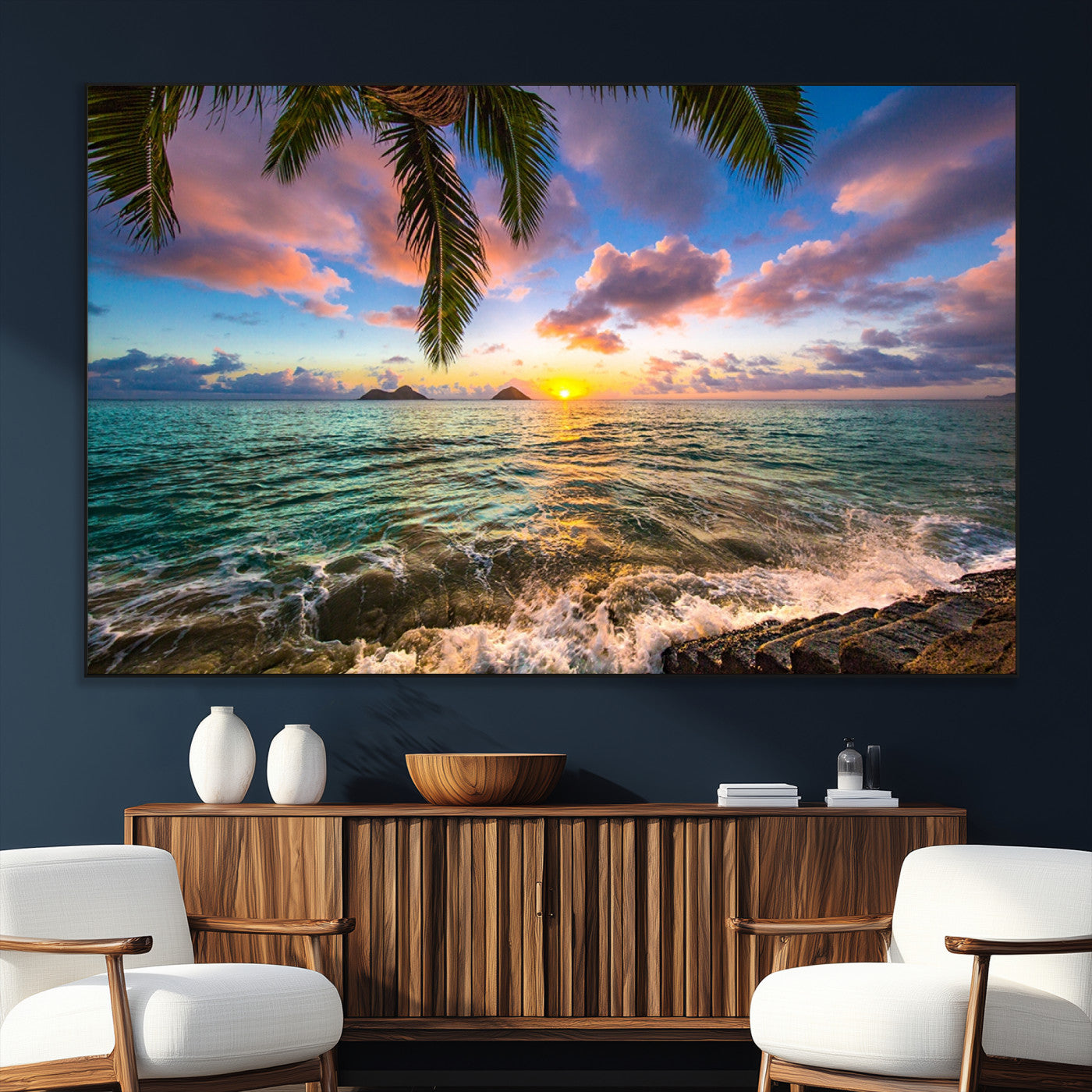 SEG-FC-51X34_Oversize - Framed Tropical Sunset Art Canvas Print