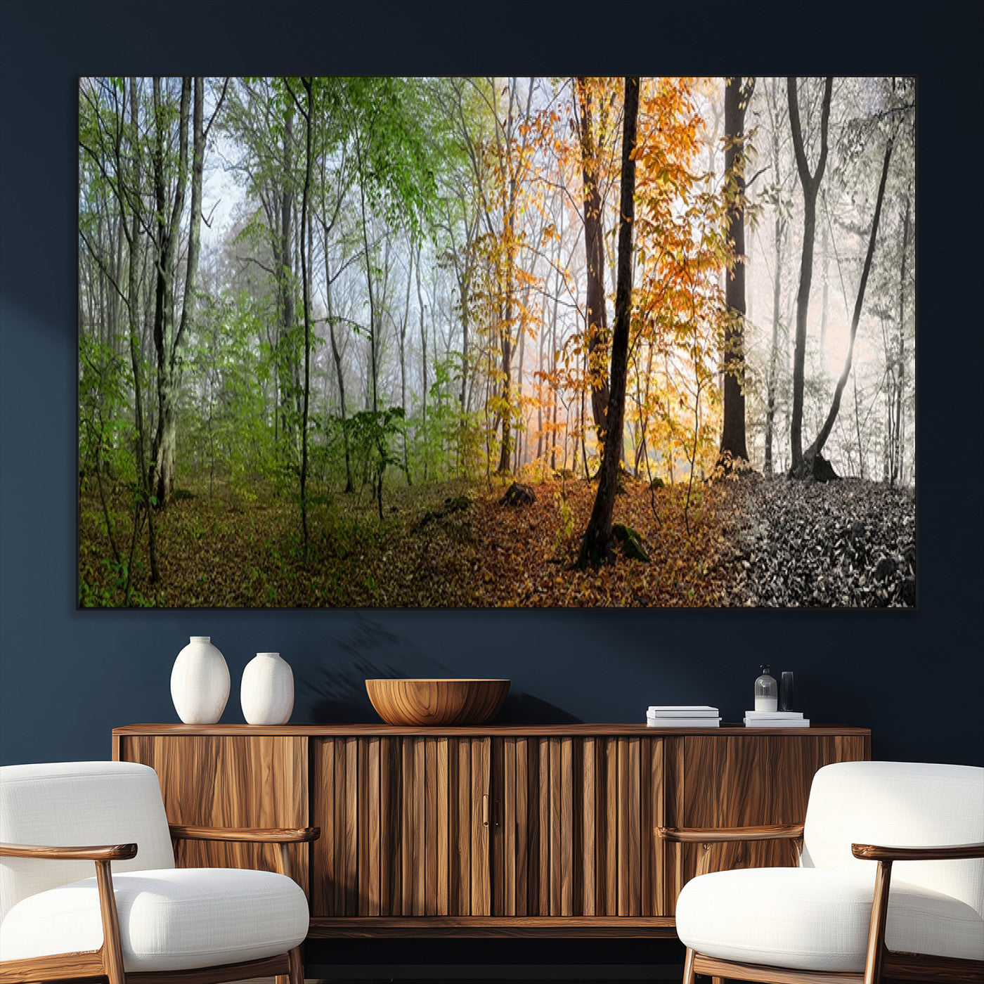 SEG-FC-51X34_Oversize - Four Seasons Wall Art Forest Canvas Print – Triptych Seasonal Nature Print – Landscape Decor for