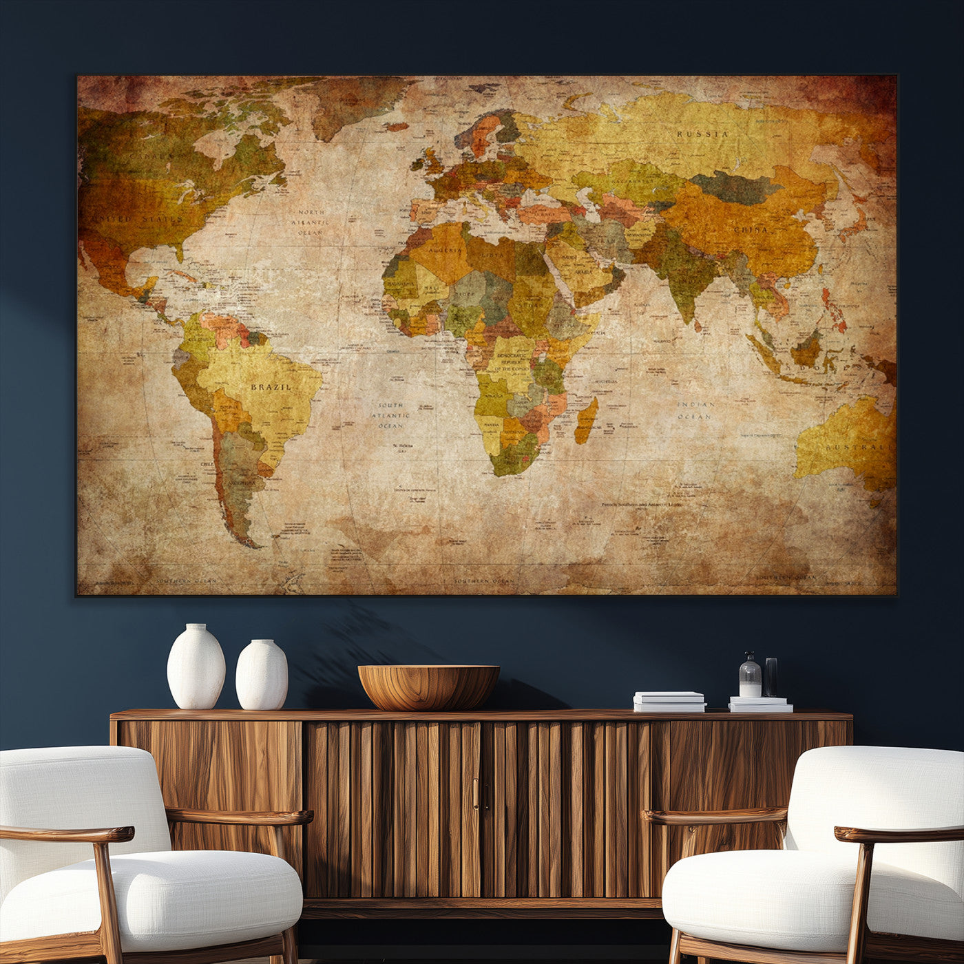 SEG-FC-51X34_Oversize - Push Pin World Map Canvas Print – Framed Wall Art for Couples to Track Their Travels – Anniversary
