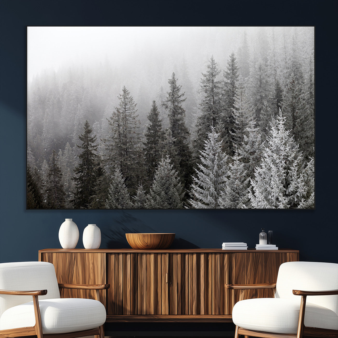 SEG-FC-51X34_Oversize - Big Foggy Forest and Misty Trees Forest Wall Art Canvas Print