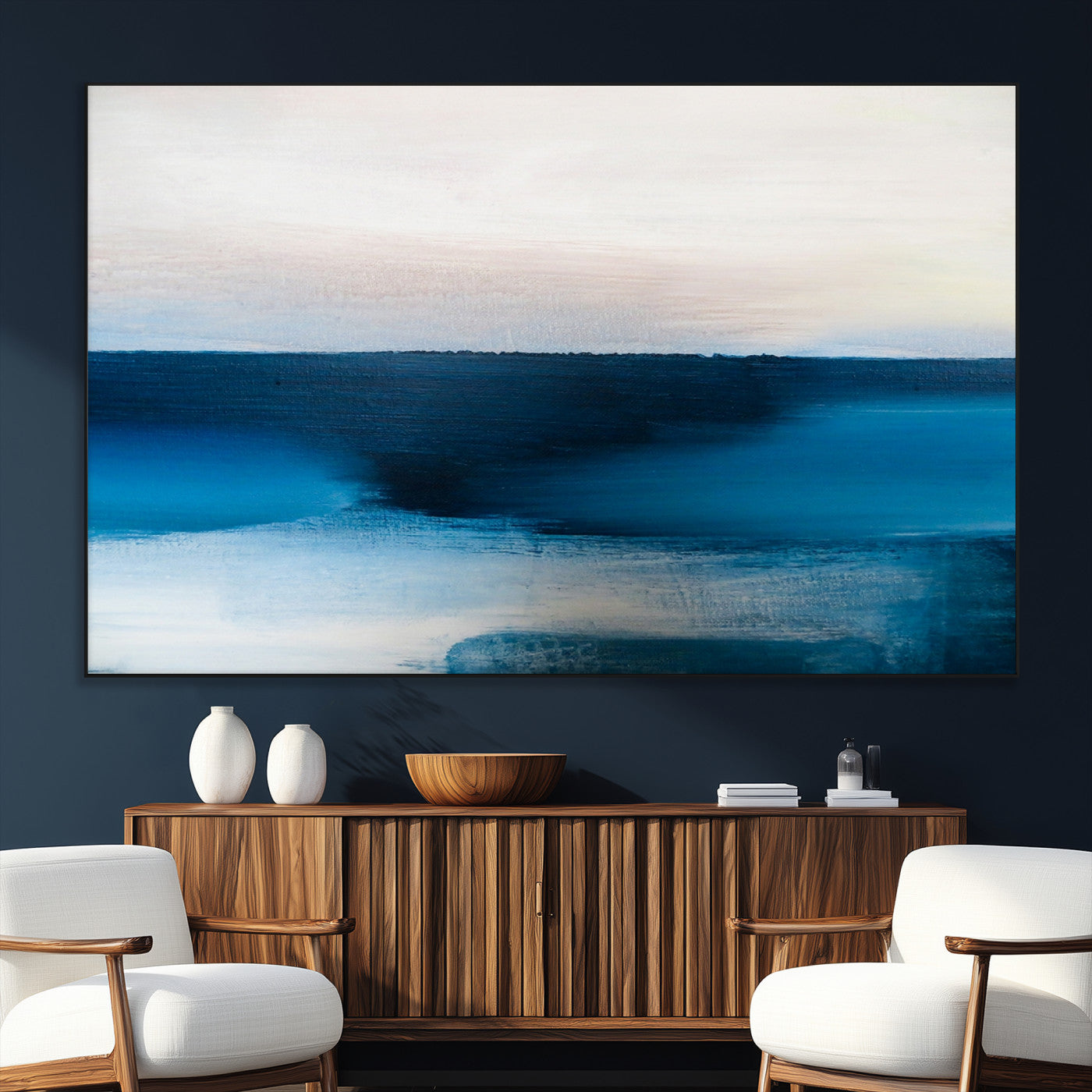 SEG-FC-51X34_Oversize - Dark Blue Abstract Wall Art Canvas Print
